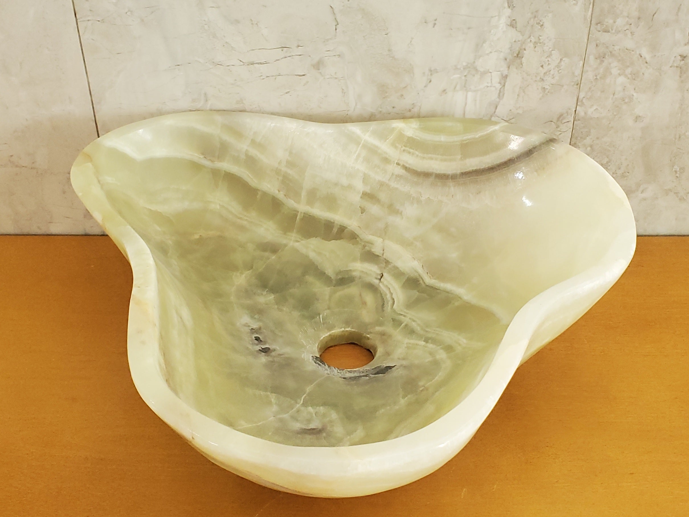 S23_17 Green and Beige Onyx Stone Vessel Bathroom Sink