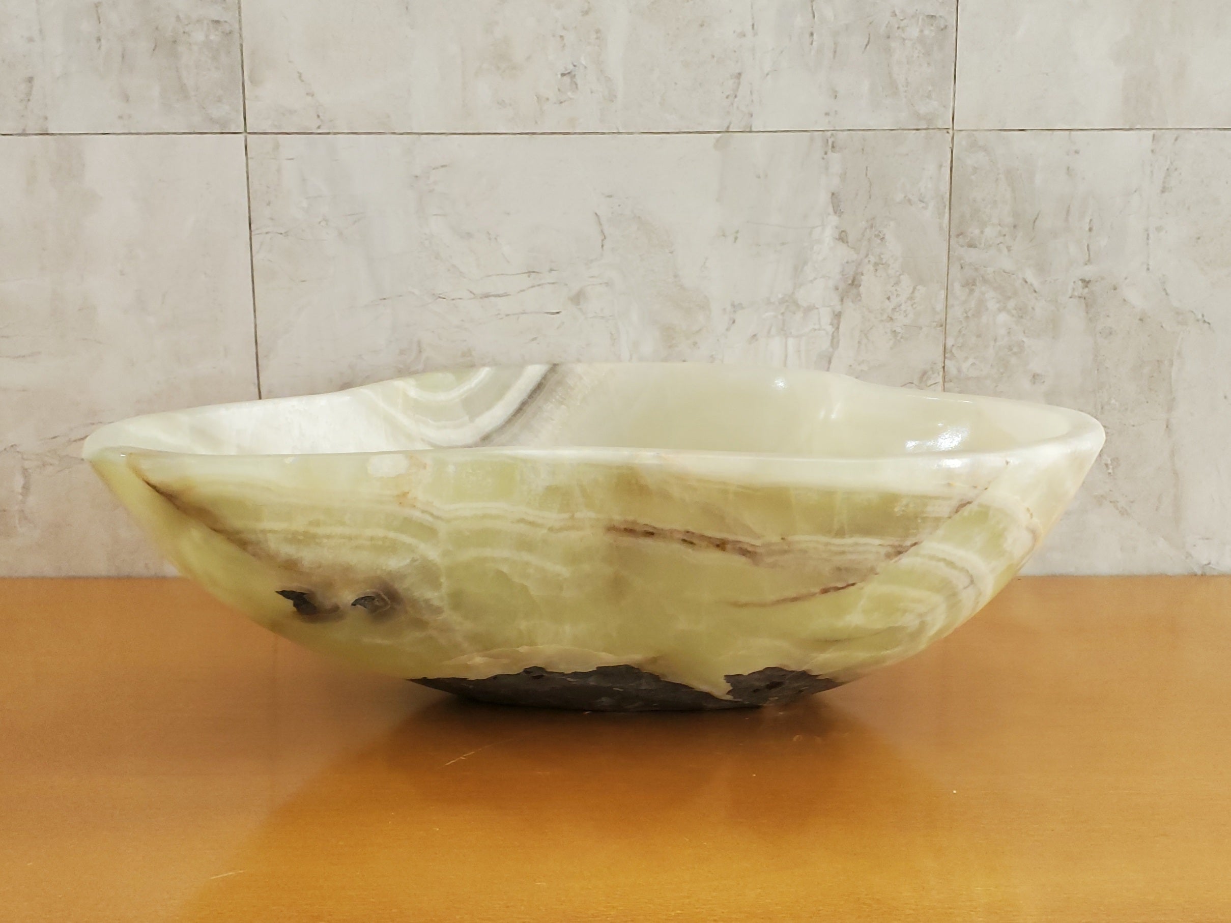 S23_17 Green and Beige Onyx Stone Vessel Bathroom Sink