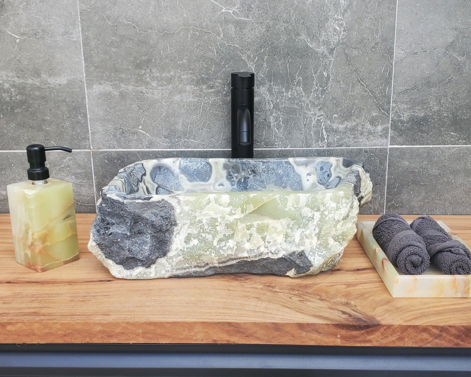 S30_21 Onyx Stone Vessel Bathroom Sink