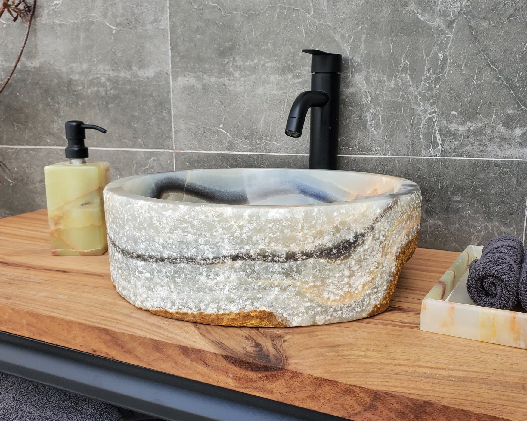 S29_31 Onyx Stone Vessel Bathroom Sink
