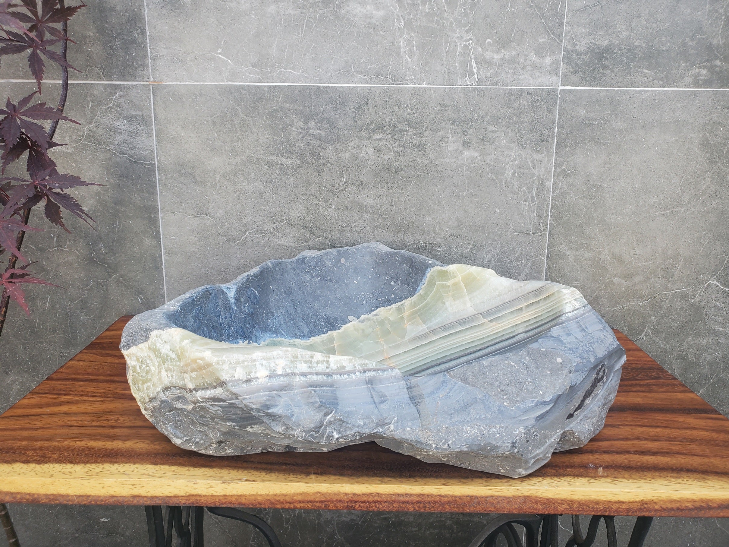 S22_12 Green and Slate Grey Onyx Stone Vessel Bathroom Sink