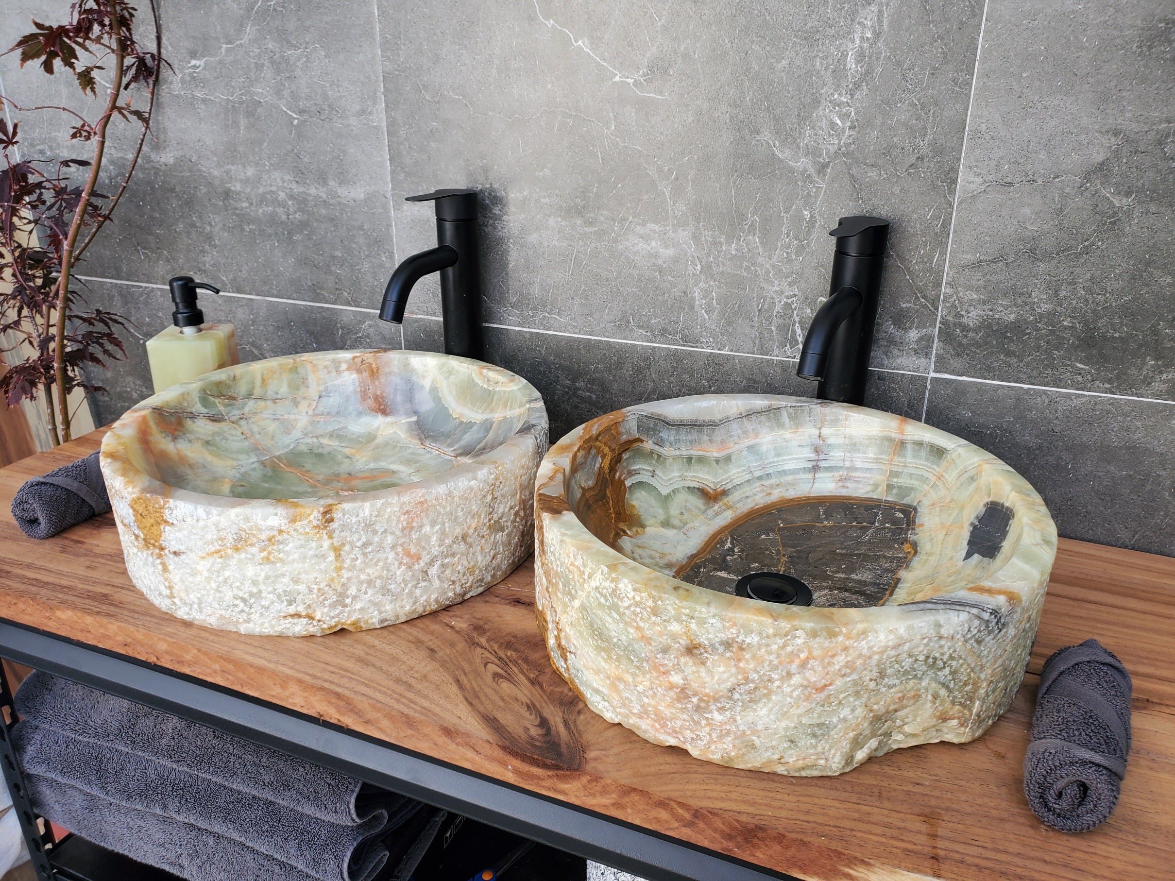 SET1051 Onyx Stone Vessel Bathroom Sink (Set of Two)
