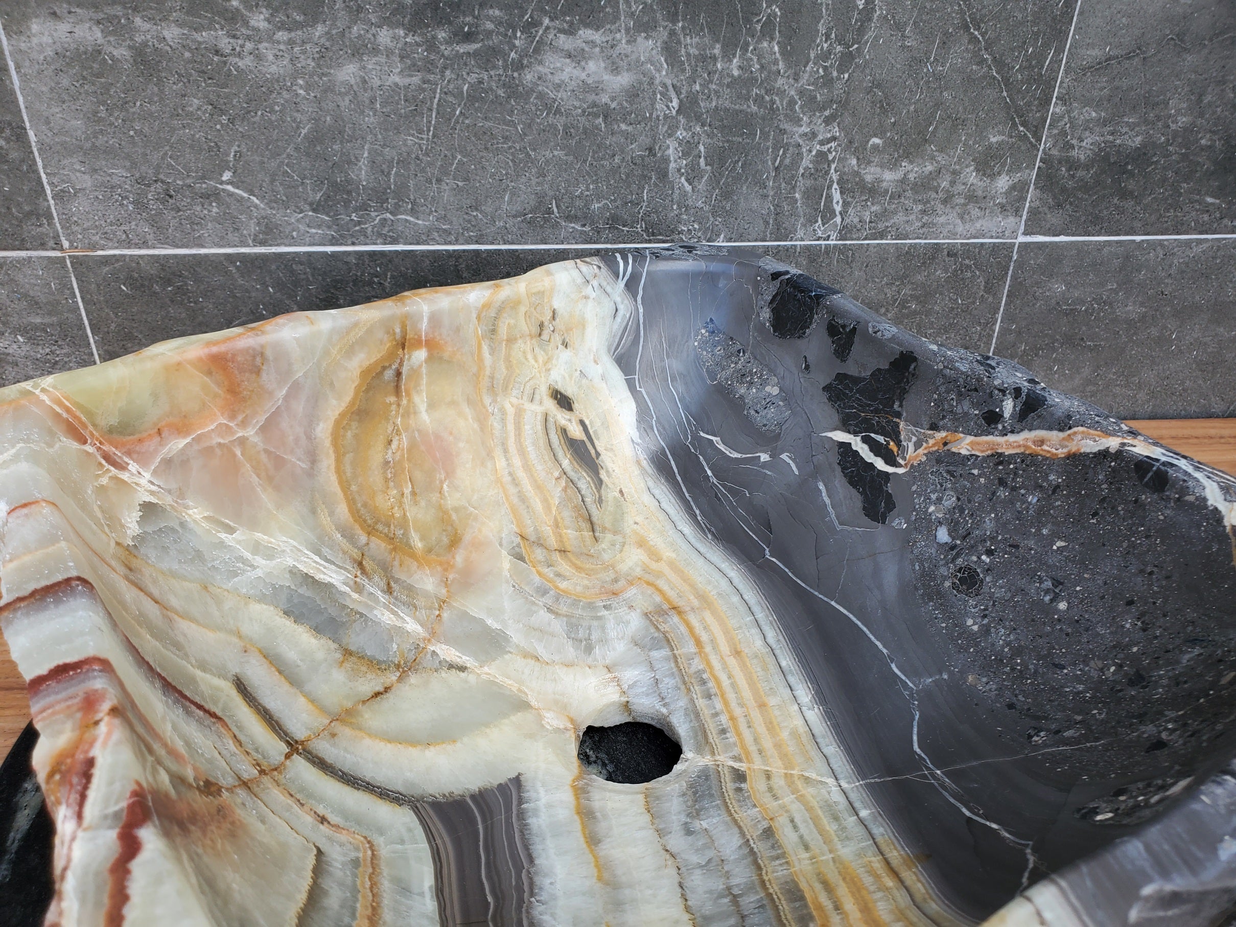 S30_25 Onyx Stone Vessel Bathroom Sink - 15 x 15 inch