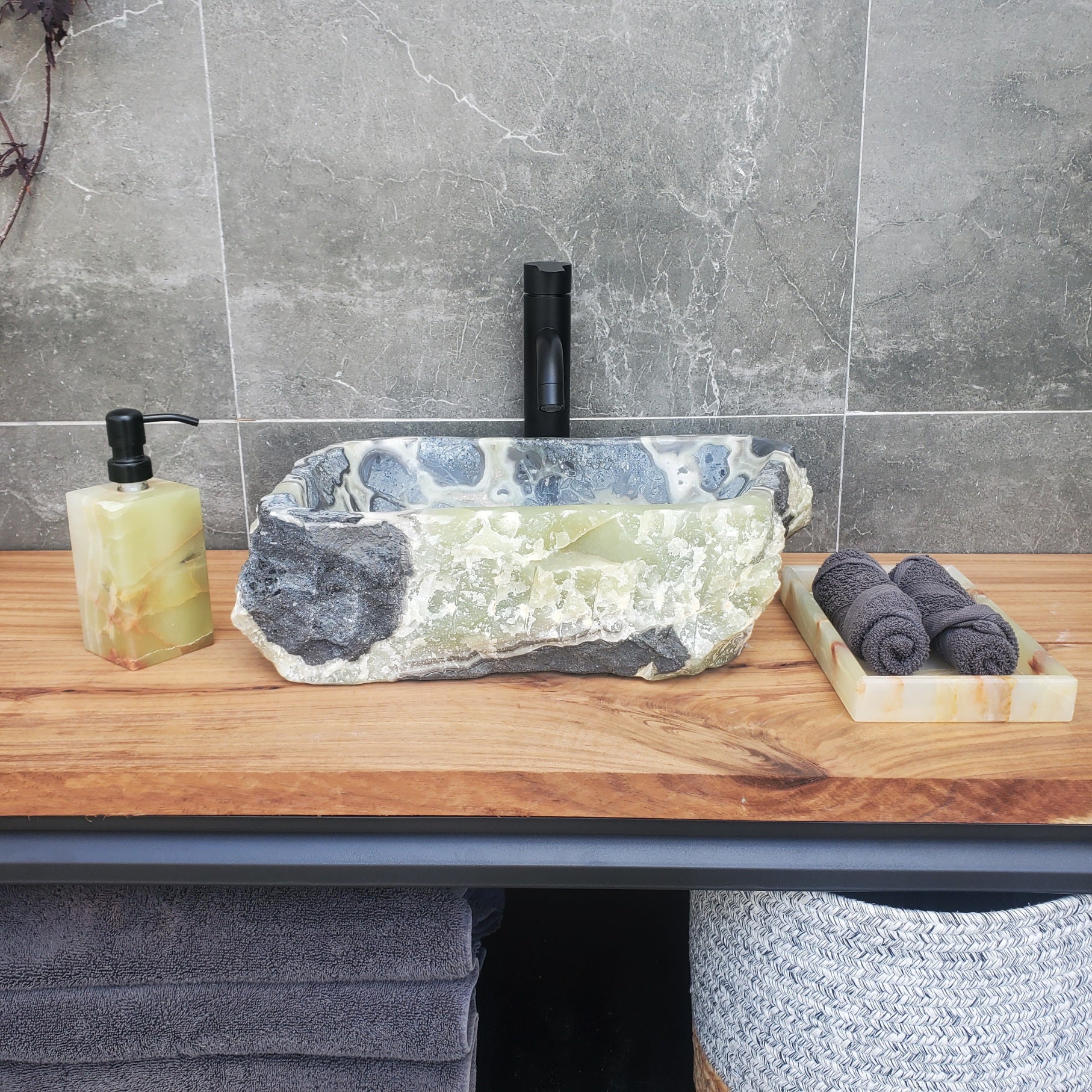 S30_21 Onyx Stone Vessel Bathroom Sink - 16.5 x 11 inch