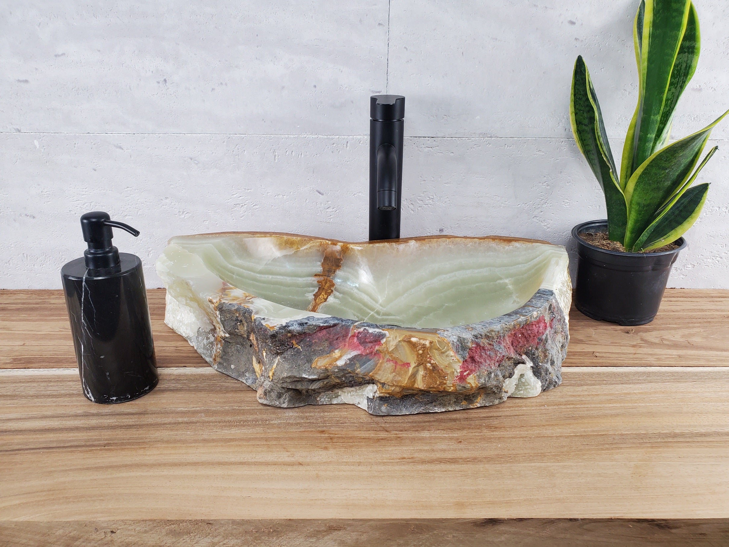 S28_17 Onyx Stone Vessel Bathroom Sink - 20.5 x 11 inch