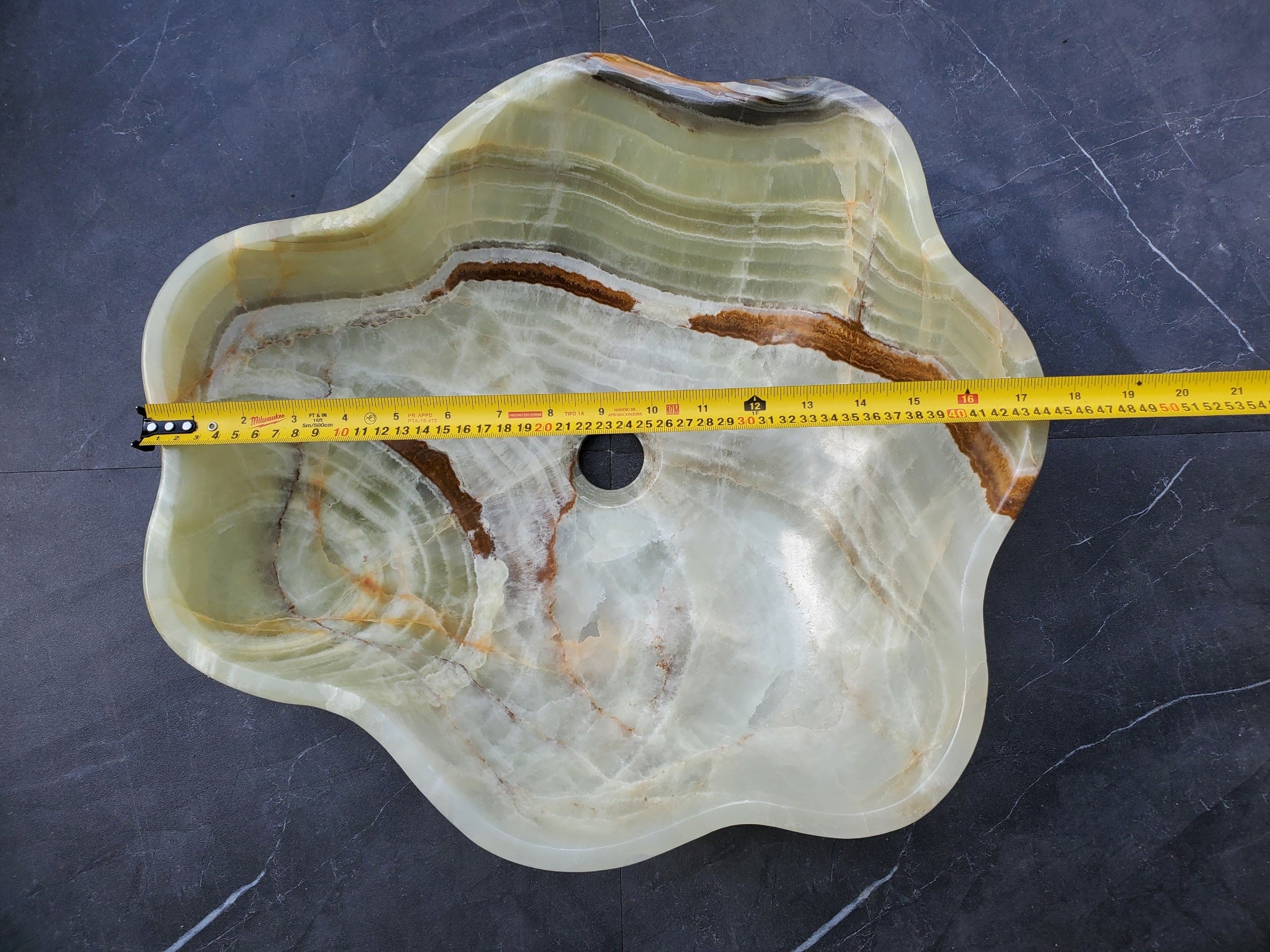 S30_14 Onyx Stone Vessel Bathroom Sink - 17.5 x 16 inch