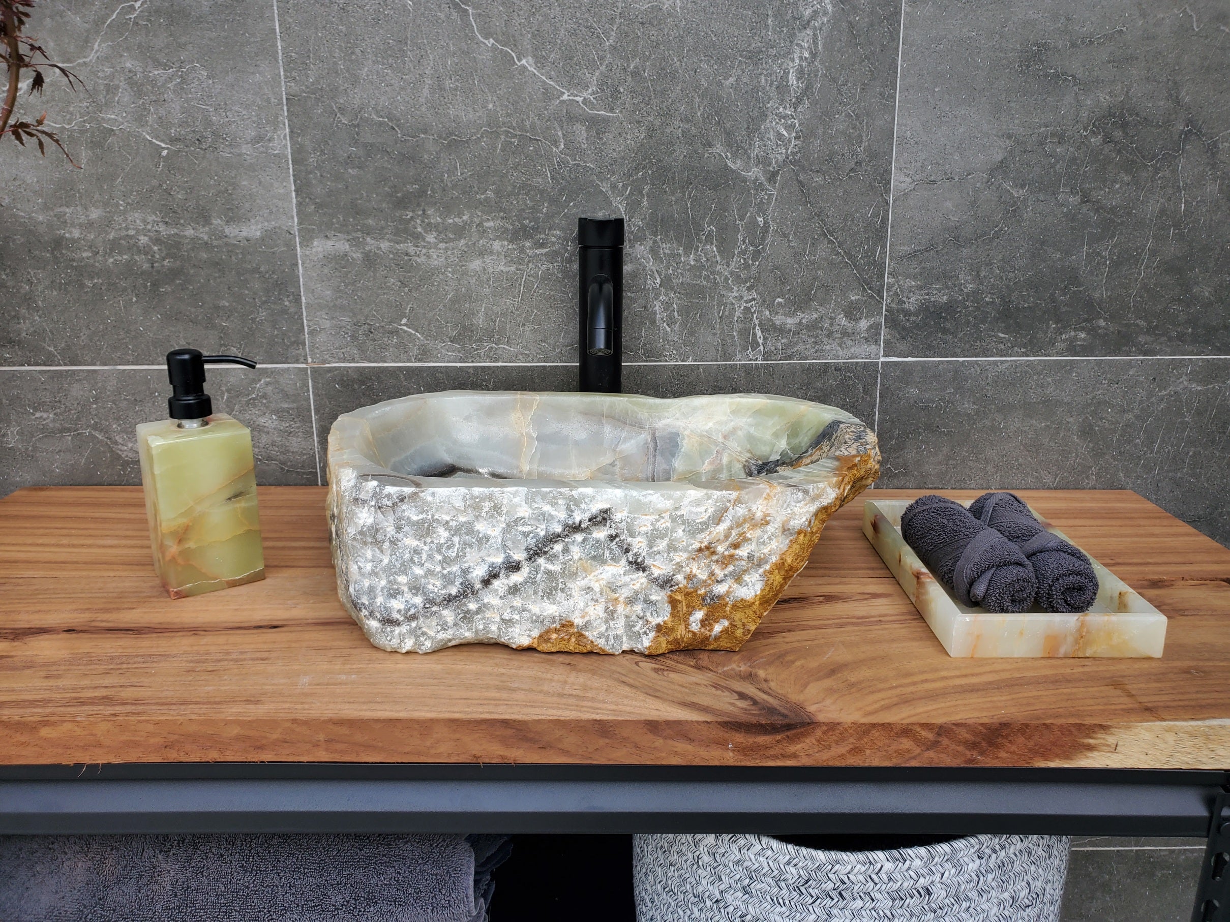 S29_33 Onyx Stone Vessel Bathroom Sink - 18 x 12.5 inch