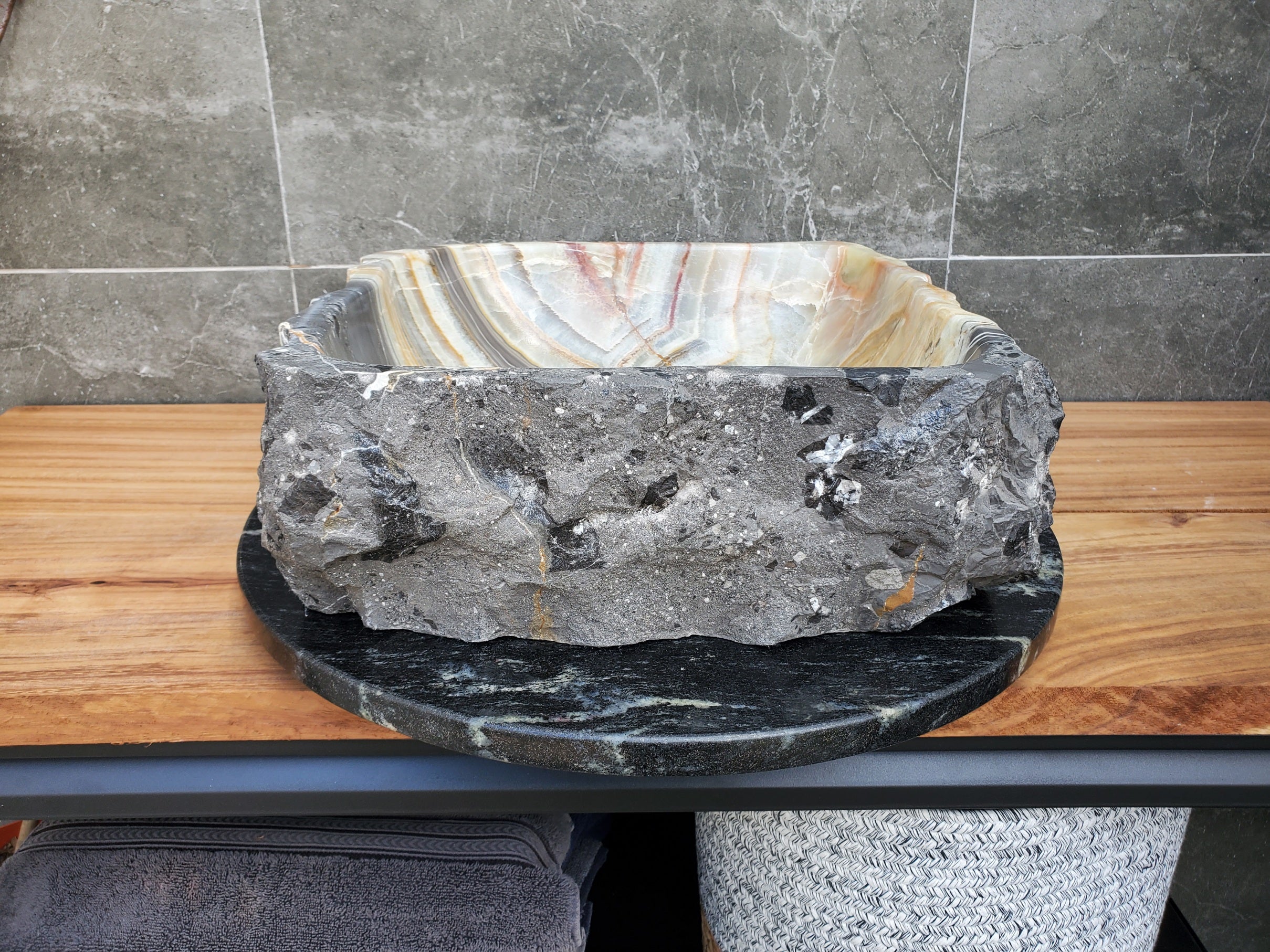 S30_25 Onyx Stone Vessel Bathroom Sink - 15 x 15 inch
