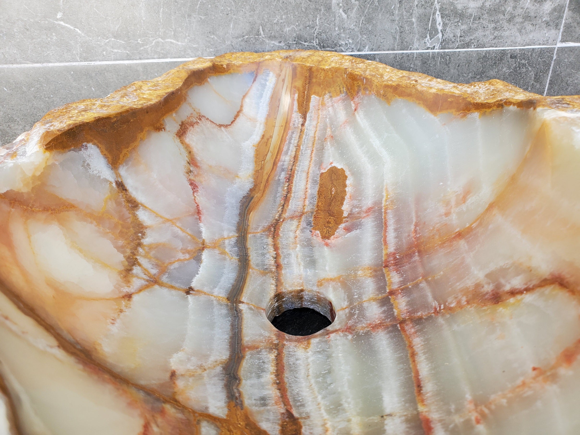 S29_16 Onyx Stone Vessel Bathroom Sink - 20.5 x 14 inch