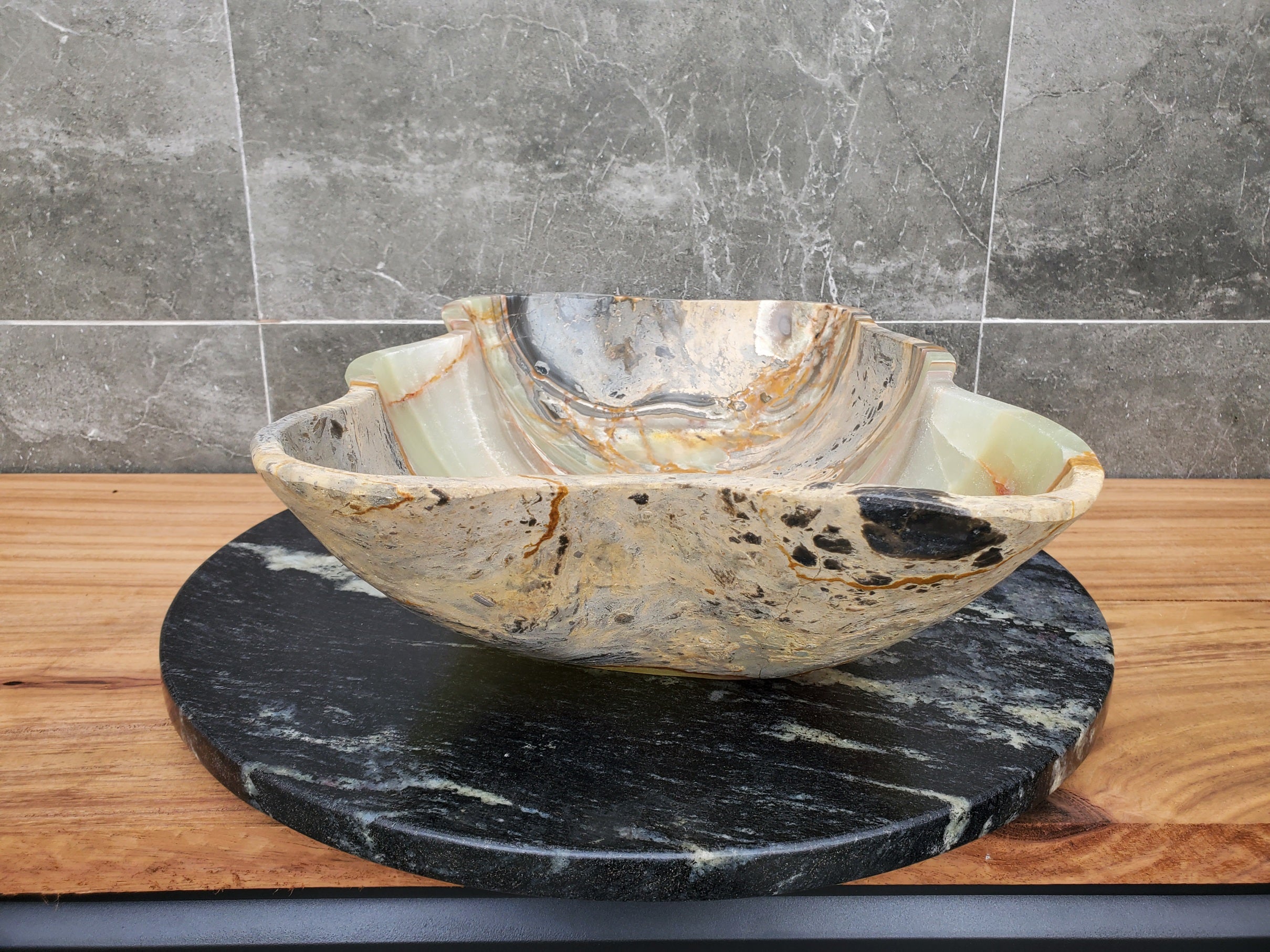 S30_31 Onyx Stone Vessel Bathroom Sink - 18.5 x 12 inch