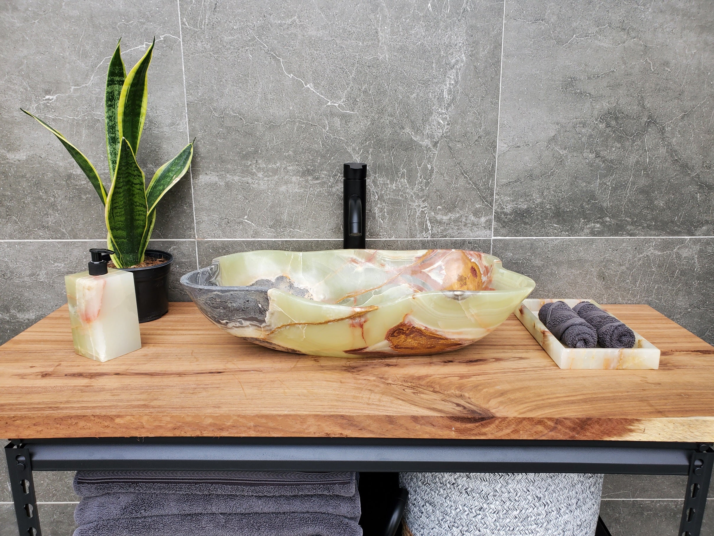 S30_30 Onyx Stone Vessel Bathroom Sink - 18.5 x 12 inch