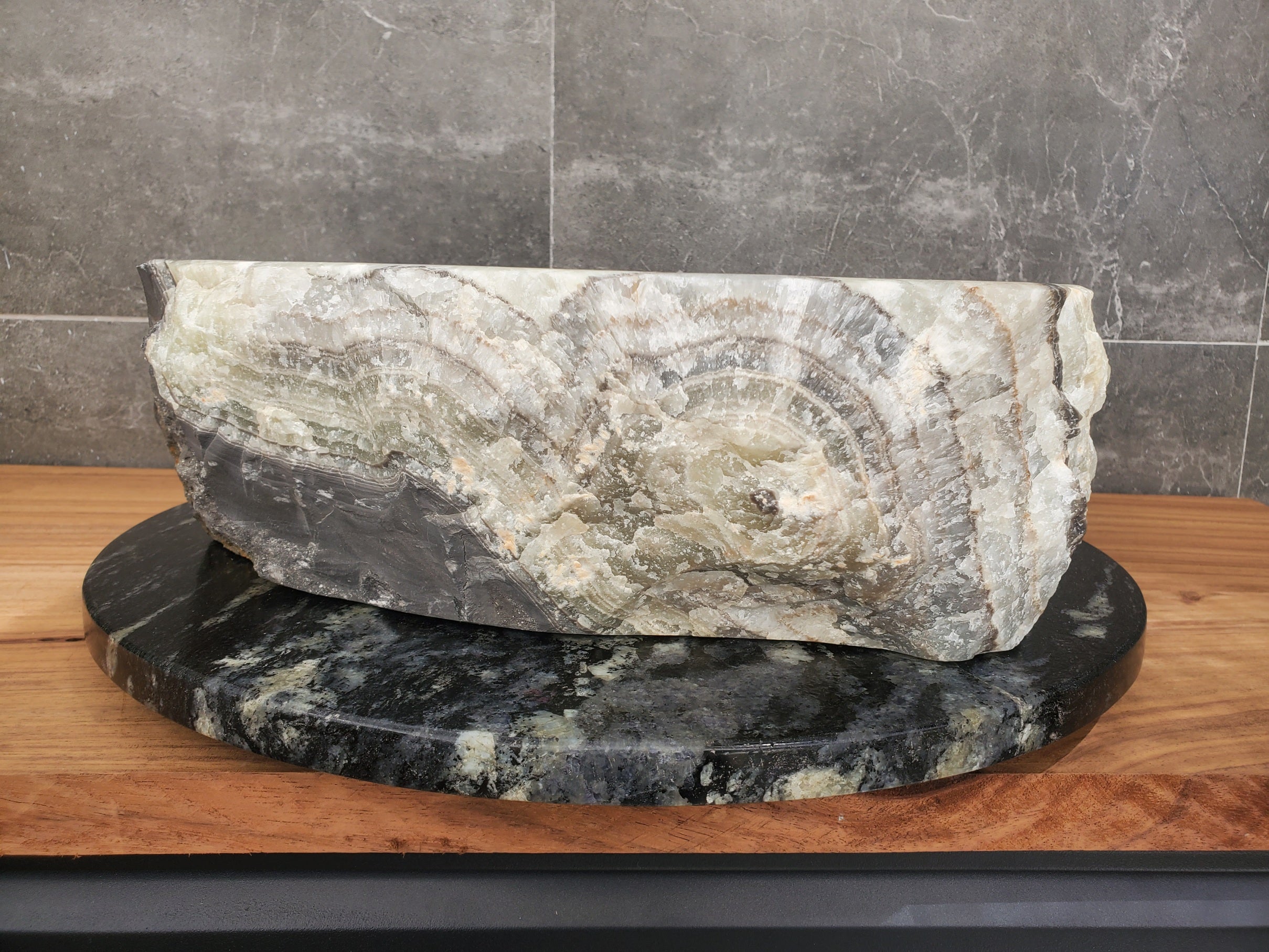 S30_34 Onyx Stone Vessel Bathroom Sink - 17.5 x 16.5 inch