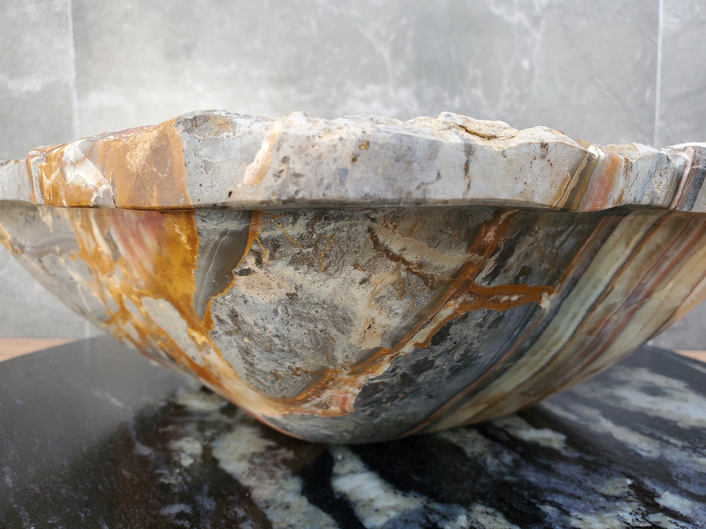 S29_15 Onyx Stone Vessel Bathroom Sink - 16 x 15.5 inch
