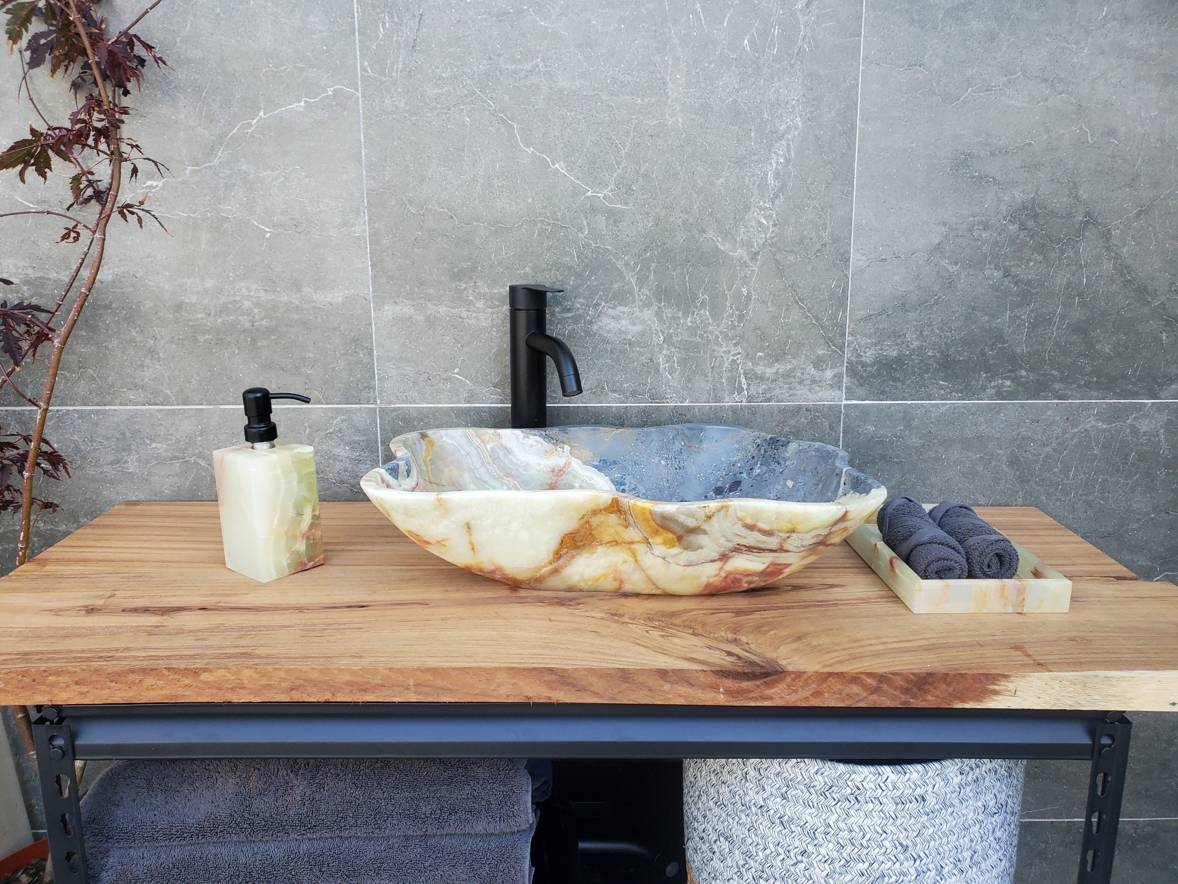 S30_18 Onyx Stone Vessel Bathroom Sink - 19 x 14 inch
