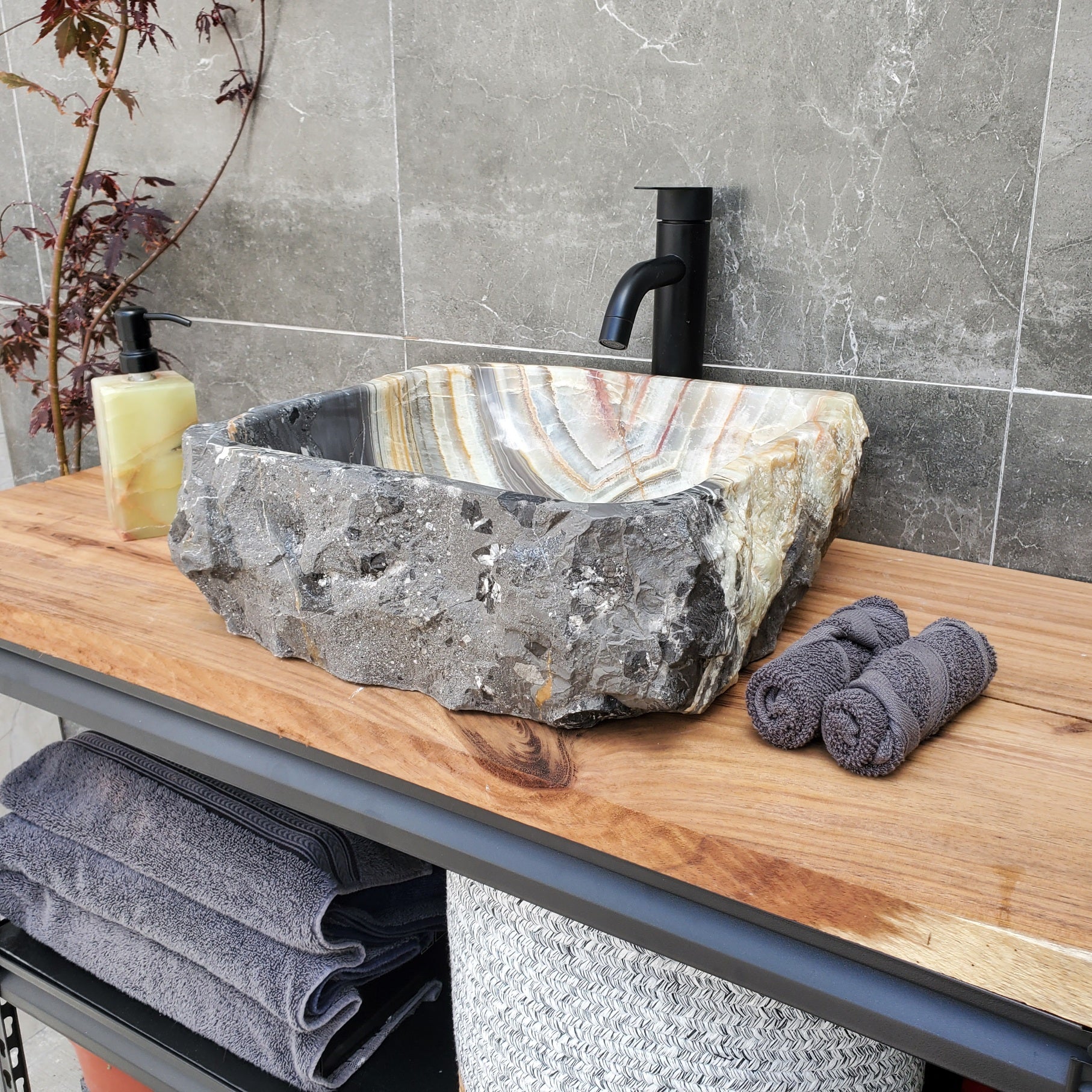 S30_25 Onyx Stone Vessel Bathroom Sink