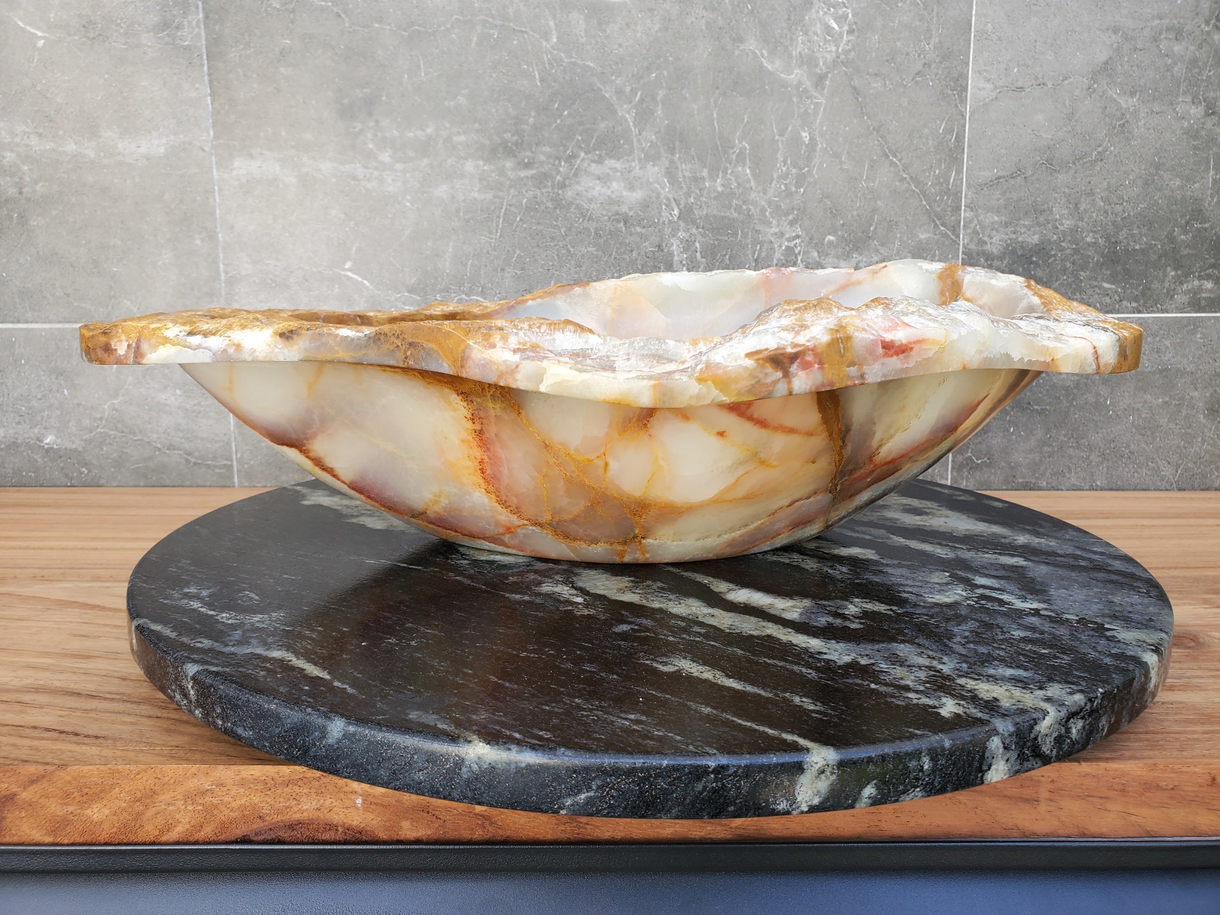 S29_16 Onyx Stone Vessel Bathroom Sink - 20.5 x 14 inch
