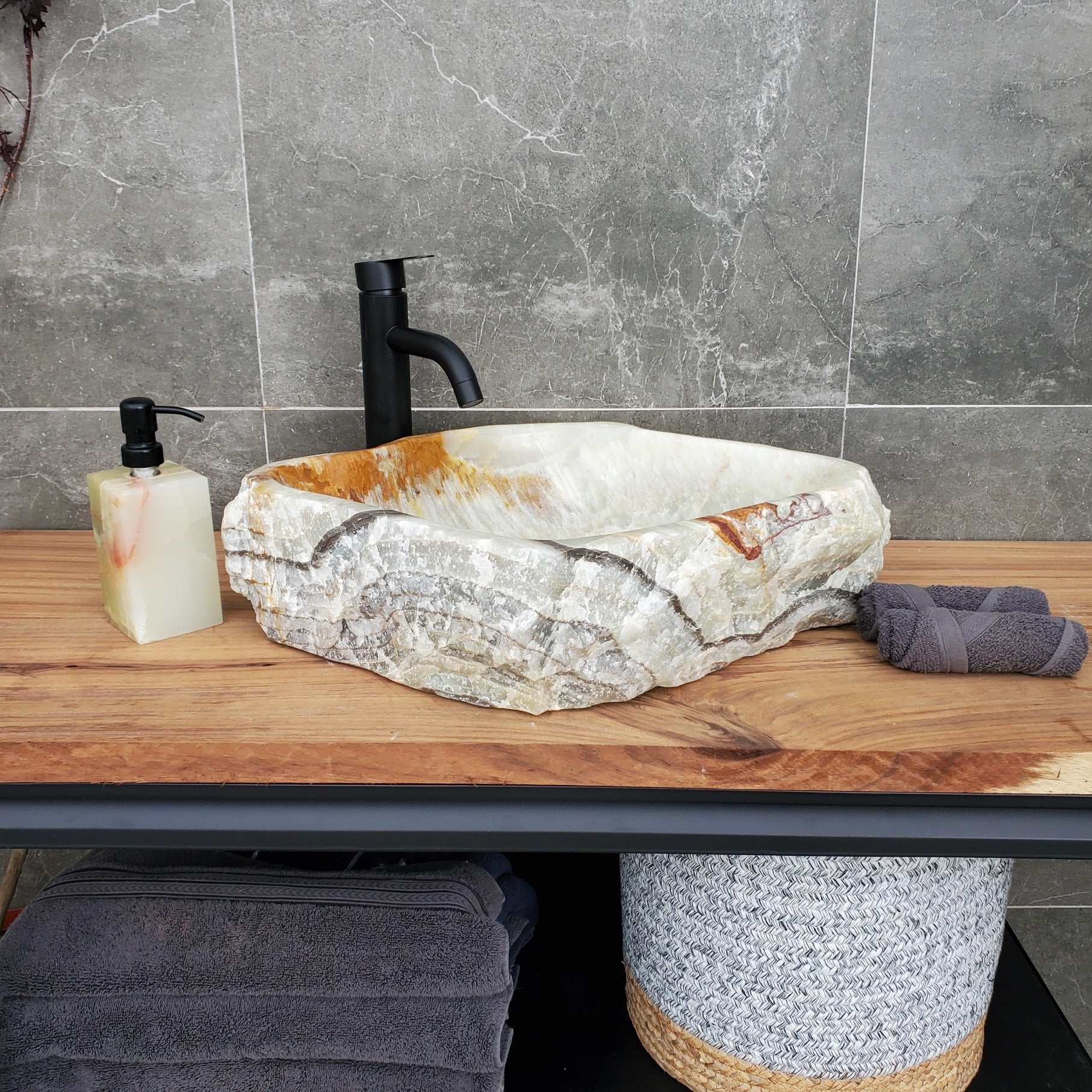 S30_29 Onyx Stone Vessel Bathroom Sink - 20.5 x 16 inch