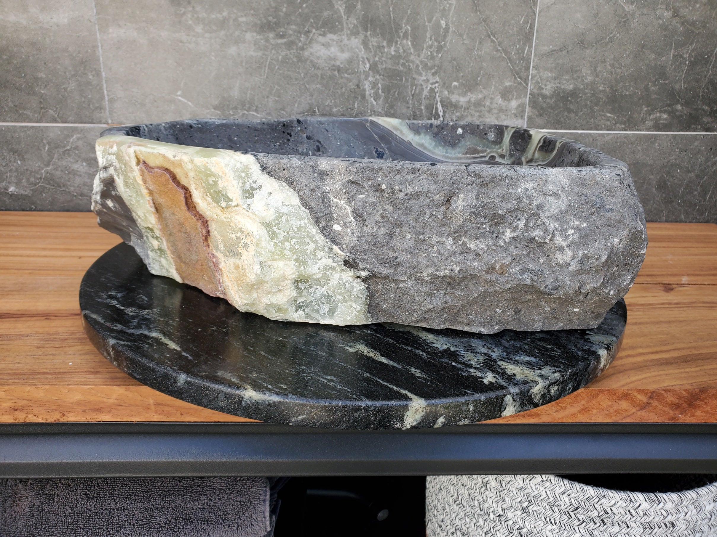 S30_23 Onyx Stone Vessel Bathroom Sink - 17.5 x 14 inch
