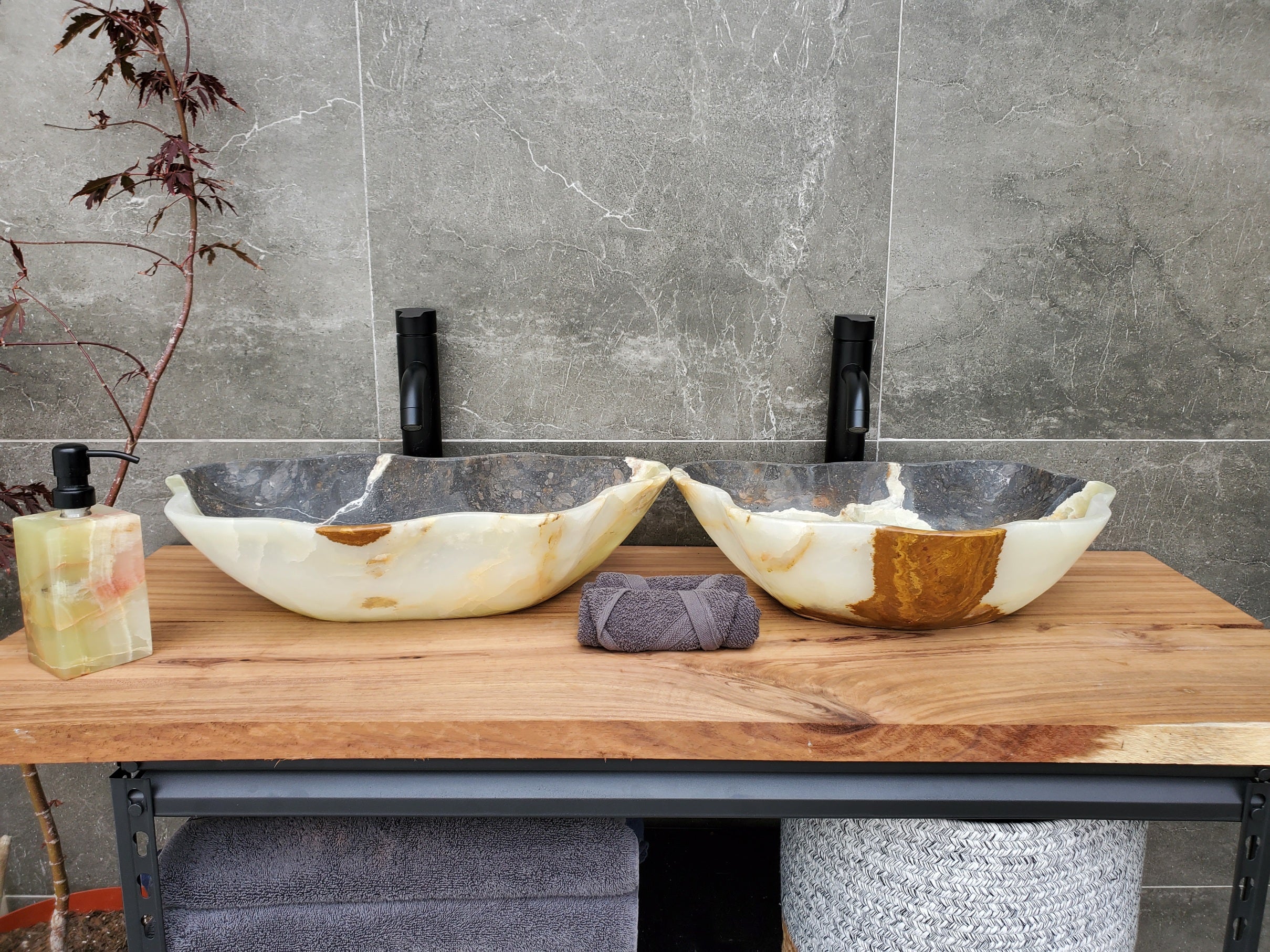 SET1059 Onyx Stone Vessel Bathroom Sink (Set of Two)