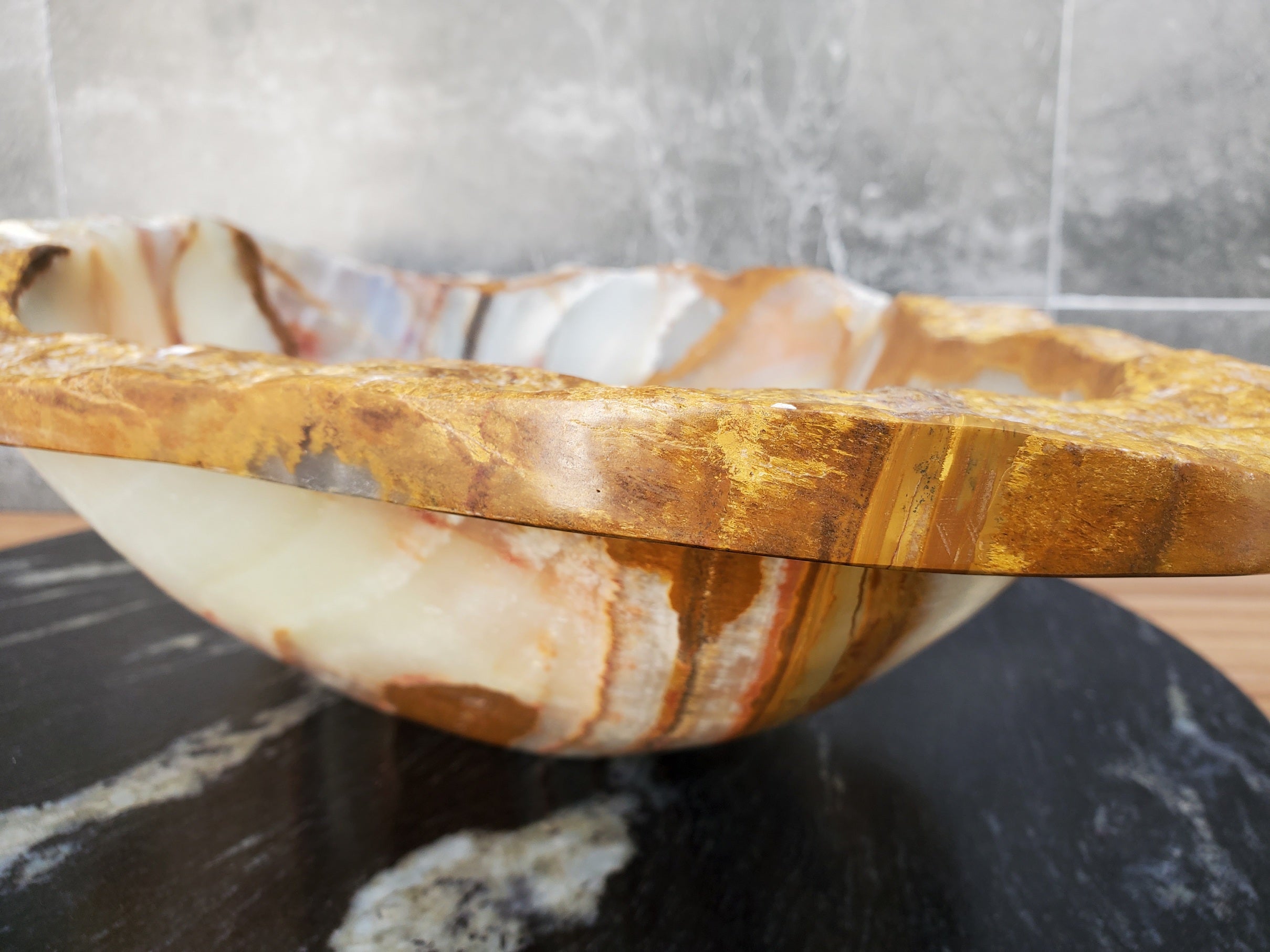 S29_16 Onyx Stone Vessel Bathroom Sink - 20.5 x 14 inch