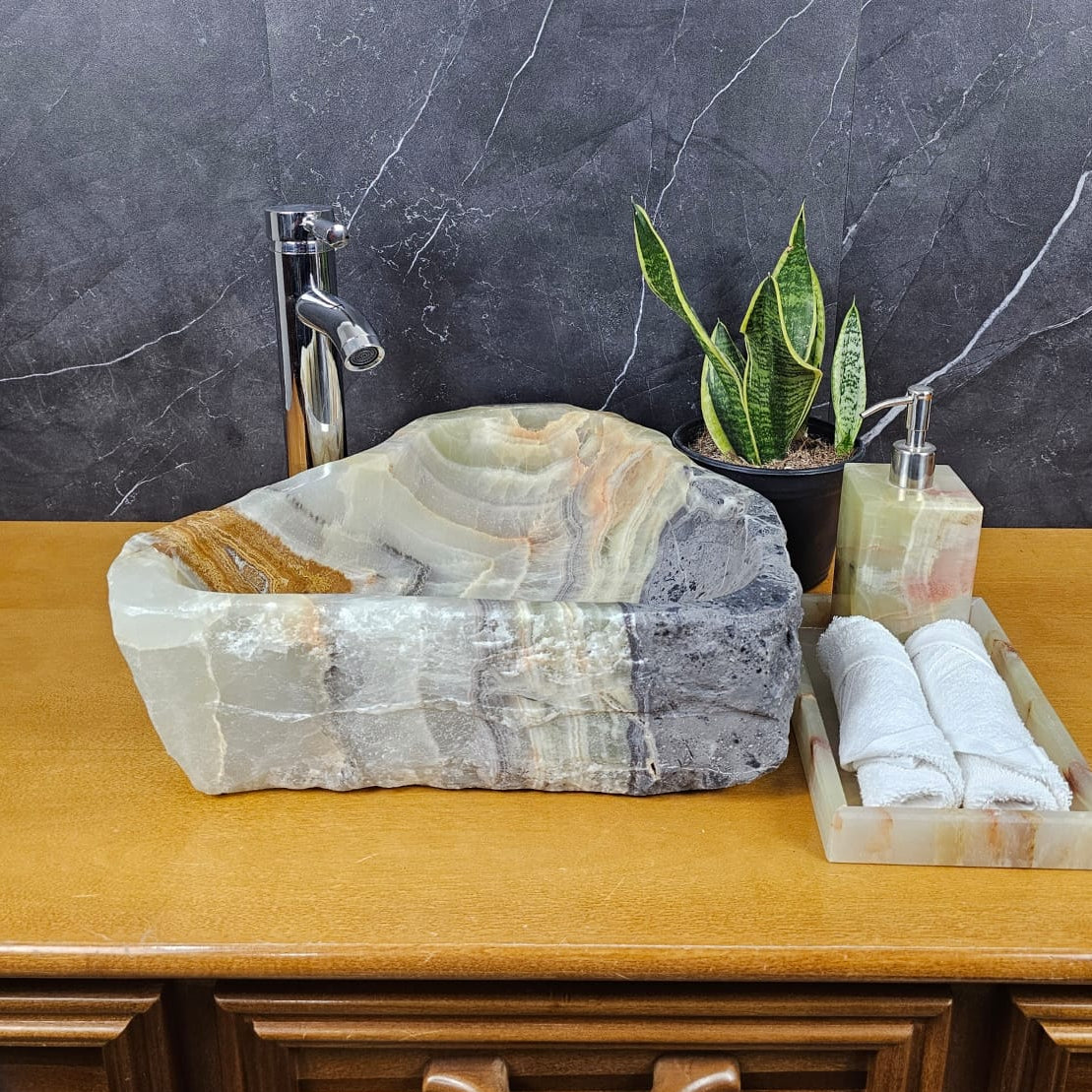 S26_12 Onyx Stone Vessel Bathroom Sink - 17.5 x 14.5 inch