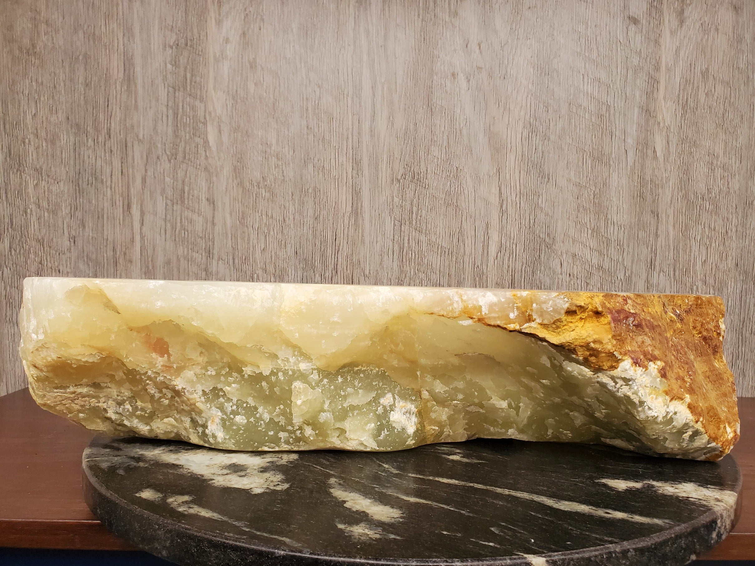 S23_20 Green and Brown Onyx Stone Vessel Bathroom Sink - 21 x 14 inch