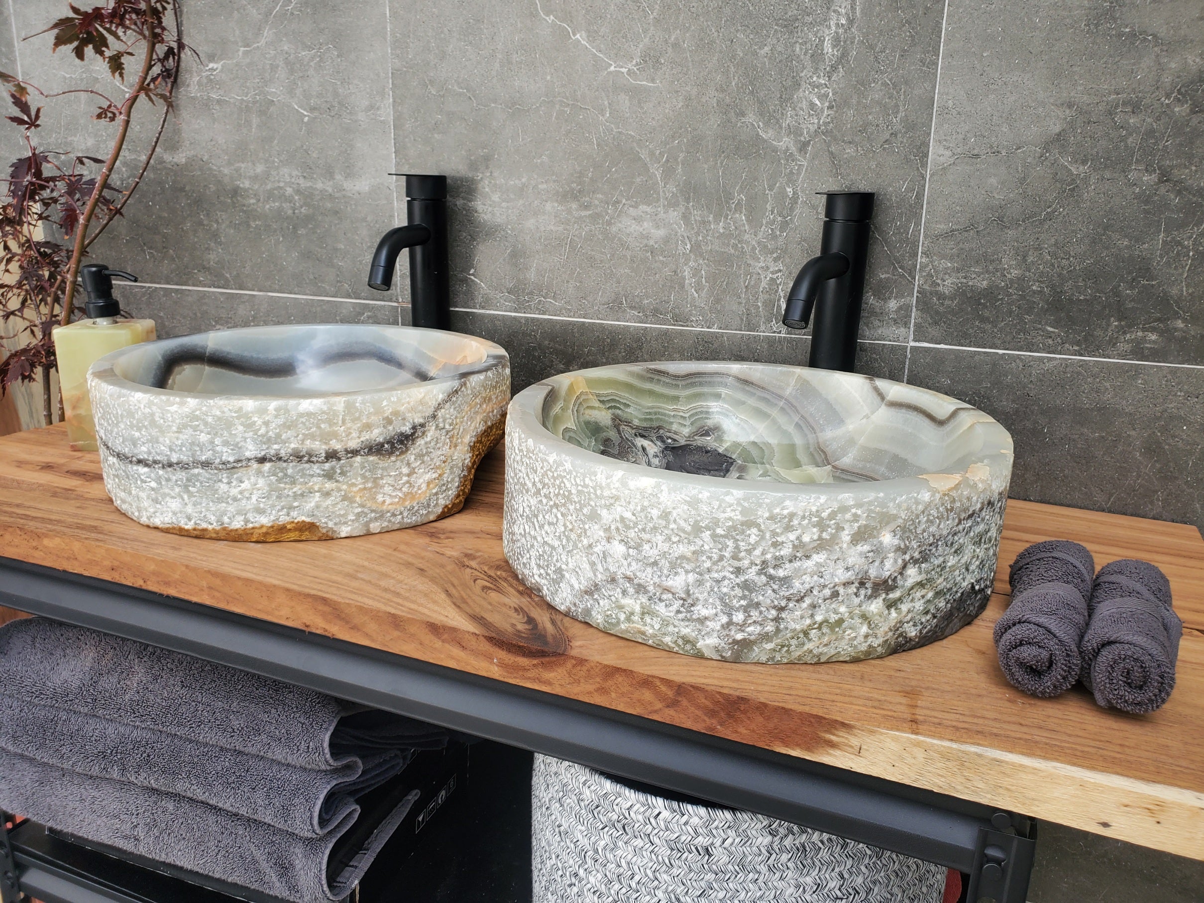 SET1052 Onyx Stone Vessel Bathroom Sink (Set of Two)