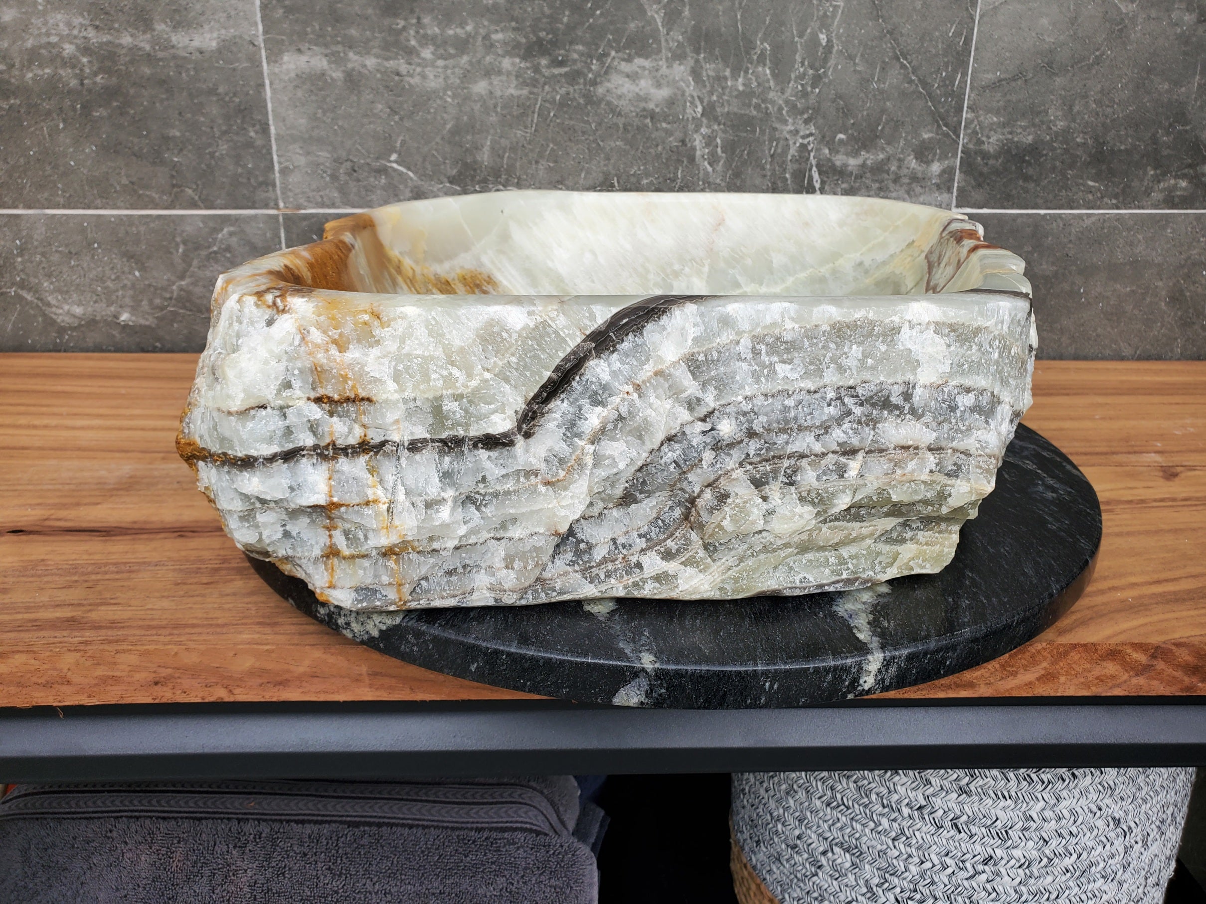 S30_29 Onyx Stone Vessel Bathroom Sink - 20.5 x 16 inch