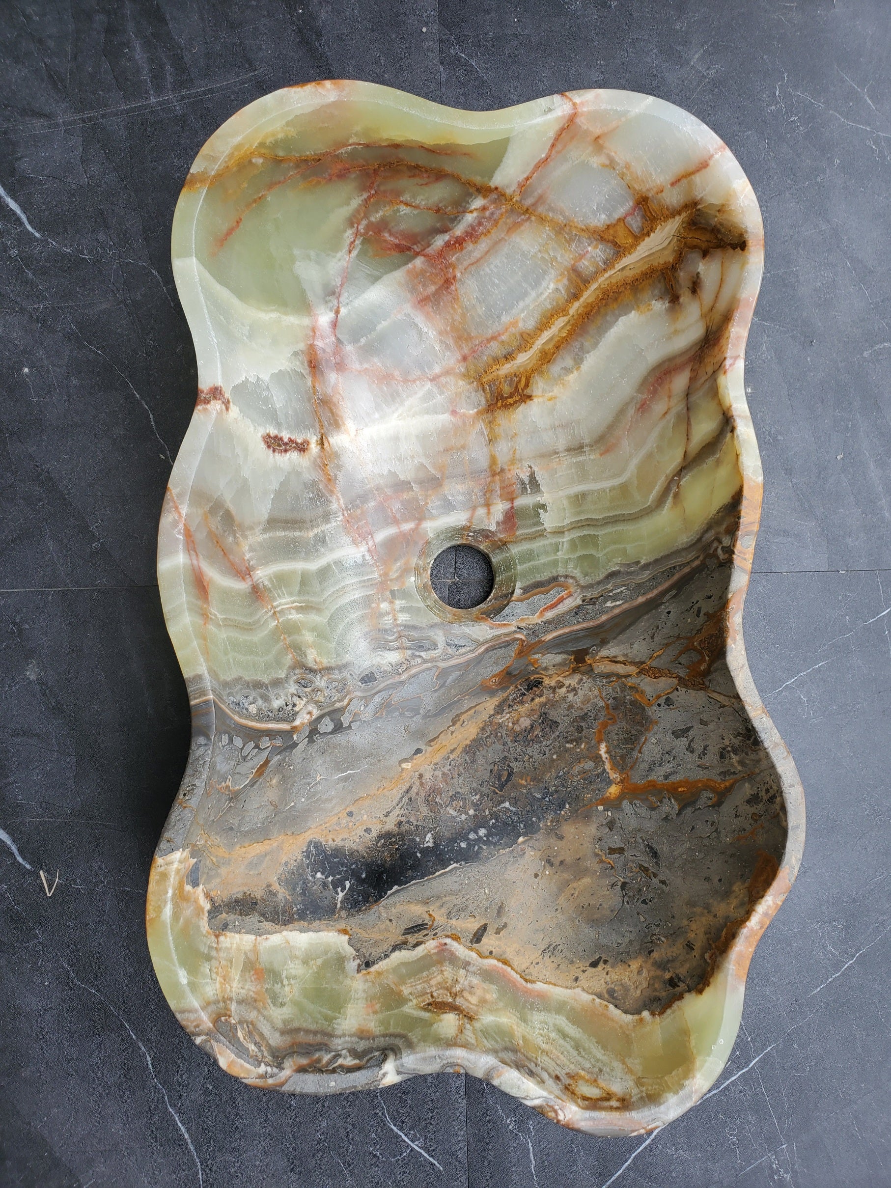 S30_32 Onyx Stone Vessel Bathroom Sink - 20.5 x 12 inch