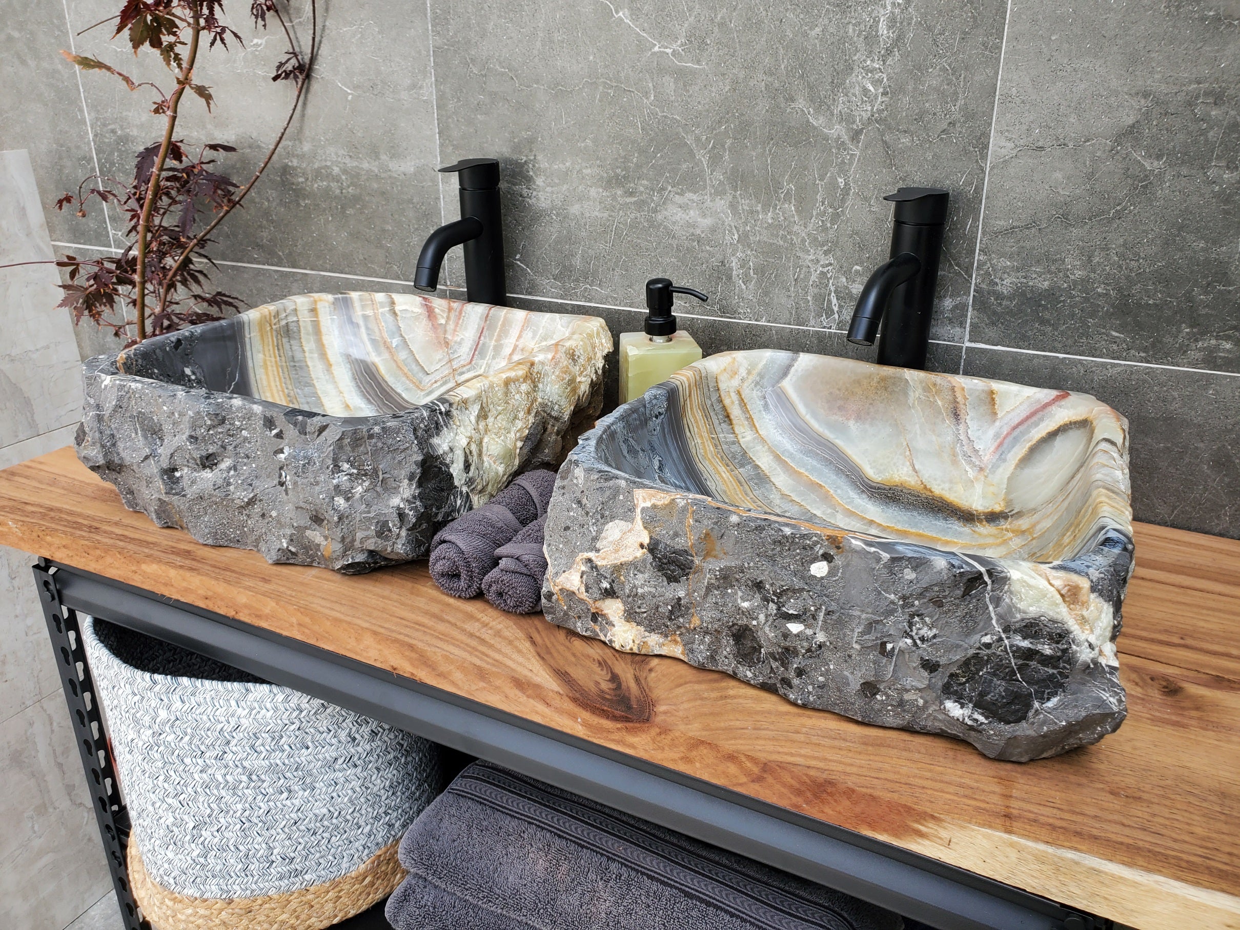 SET1060 Onyx Stone Vessel Bathroom Sink (Set of Two)