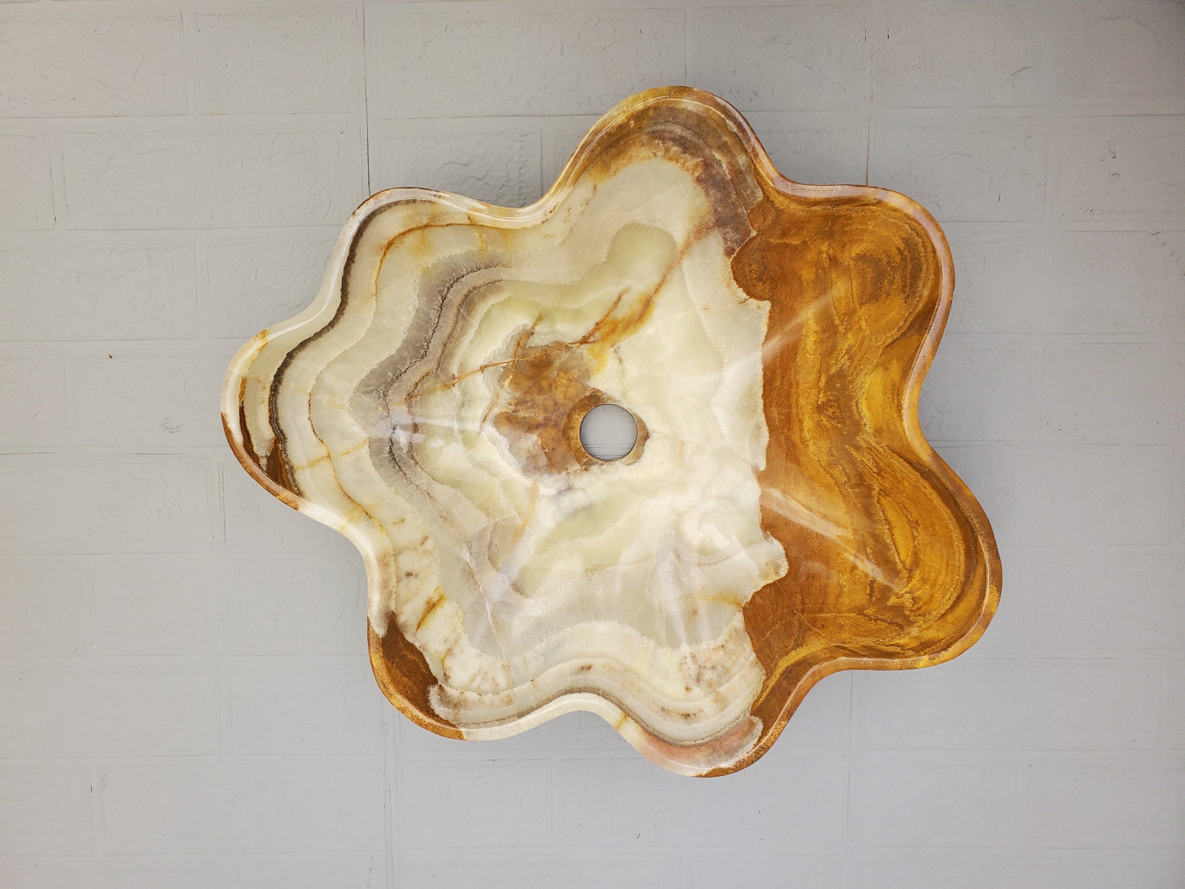 S23_12 Green and Brown Onyx Stone Vessel Bathroom Sink - 19 x 16 inch