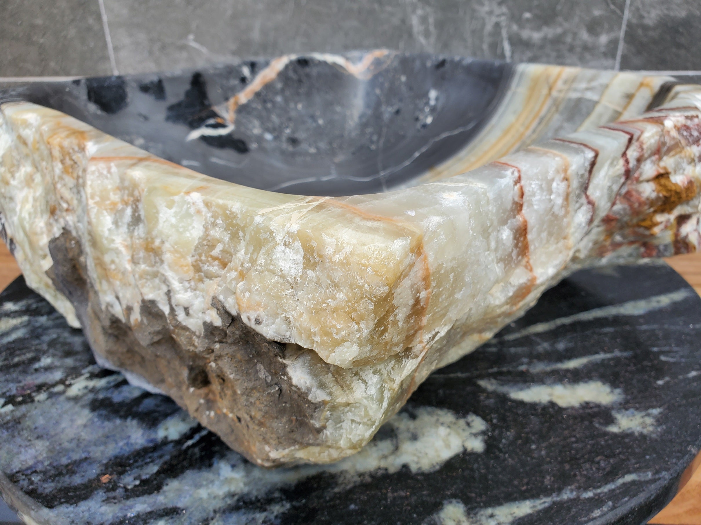 S30_25 Onyx Stone Vessel Bathroom Sink - 15 x 15 inch