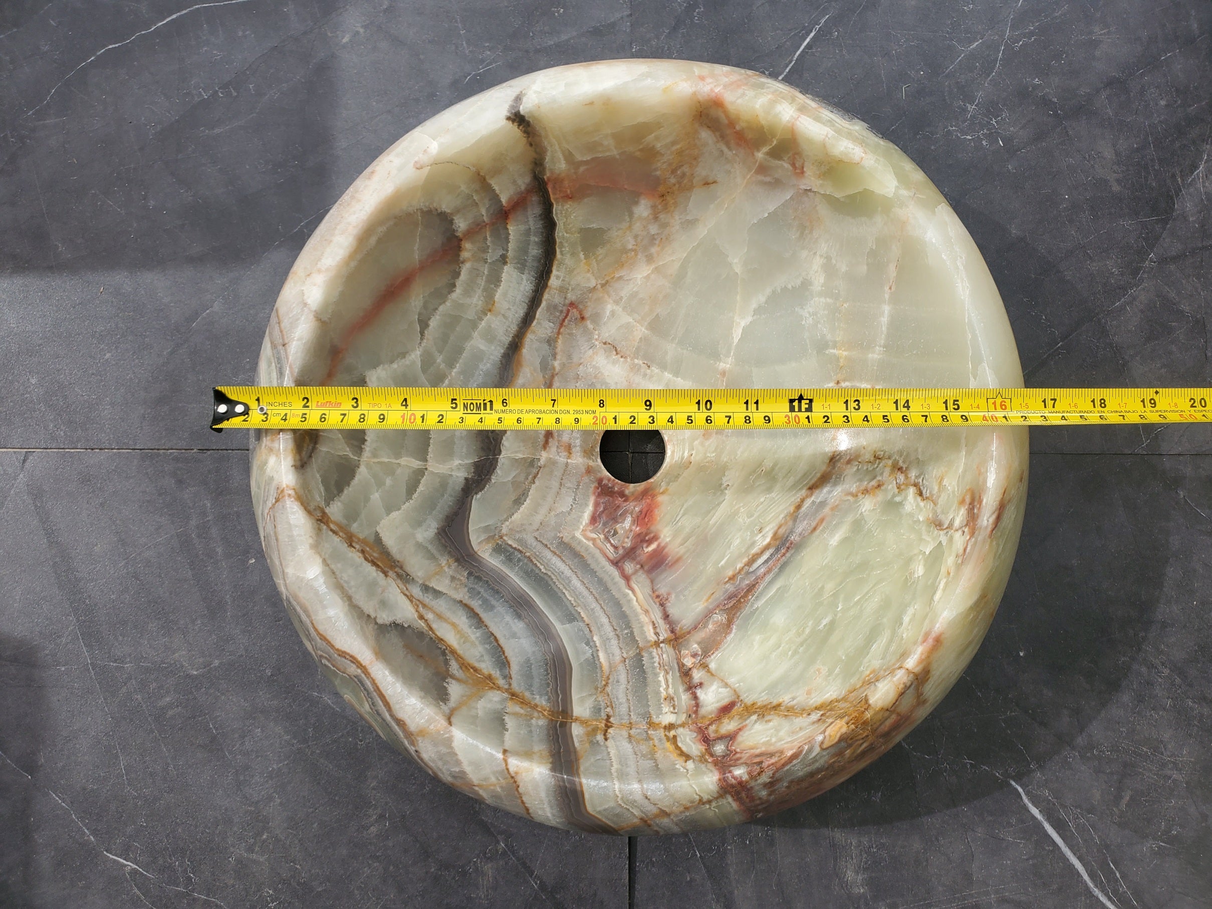 S31_16 Onyx Stone Vessel Bathroom Sink - 16.5 x 16.5 inch