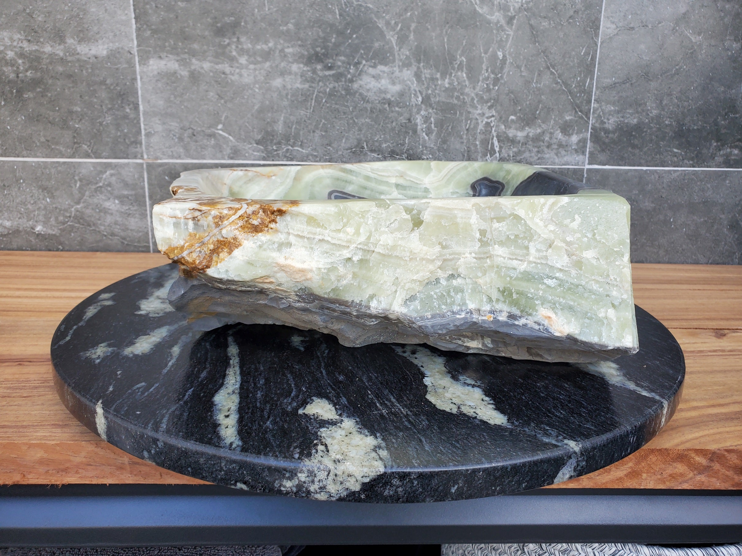 S30_19 Onyx Stone Vessel Bathroom Sink - 14 x 14 inch
