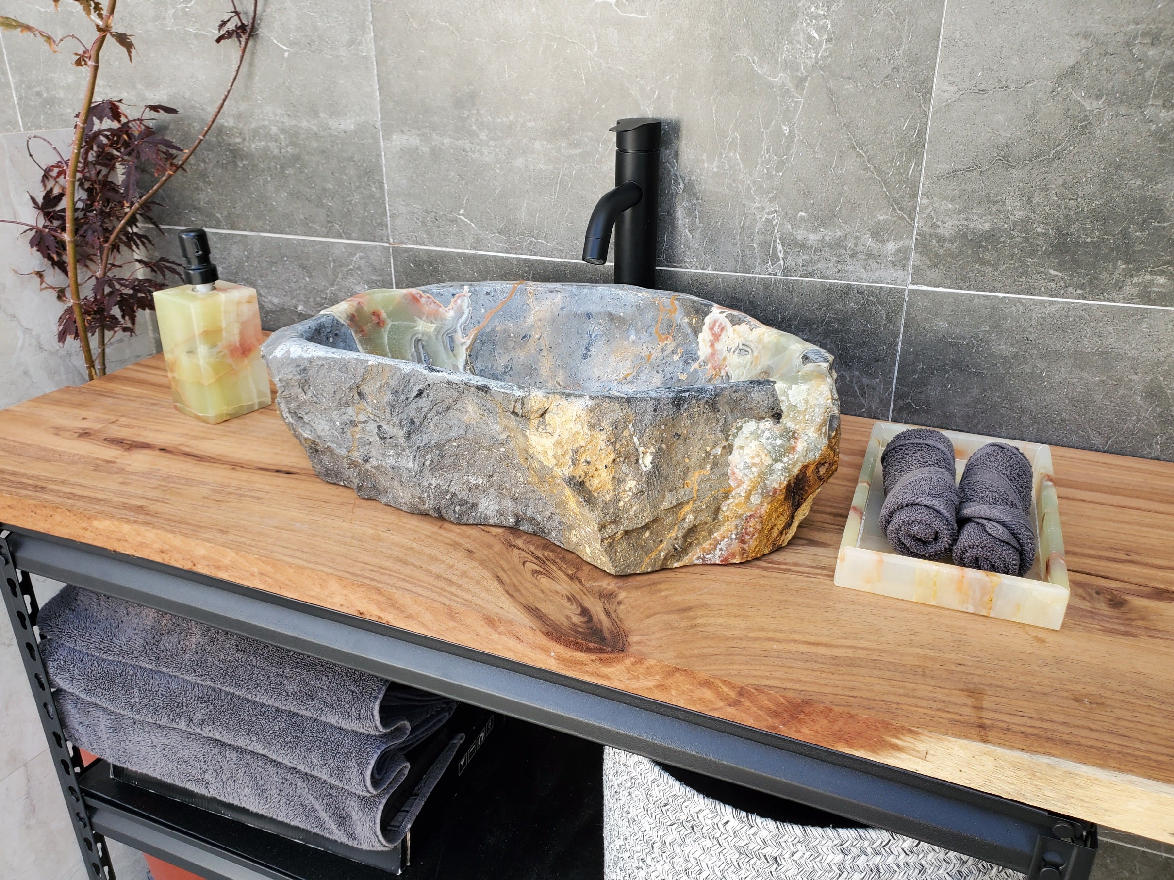 S30_22 Onyx Stone Vessel Bathroom Sink