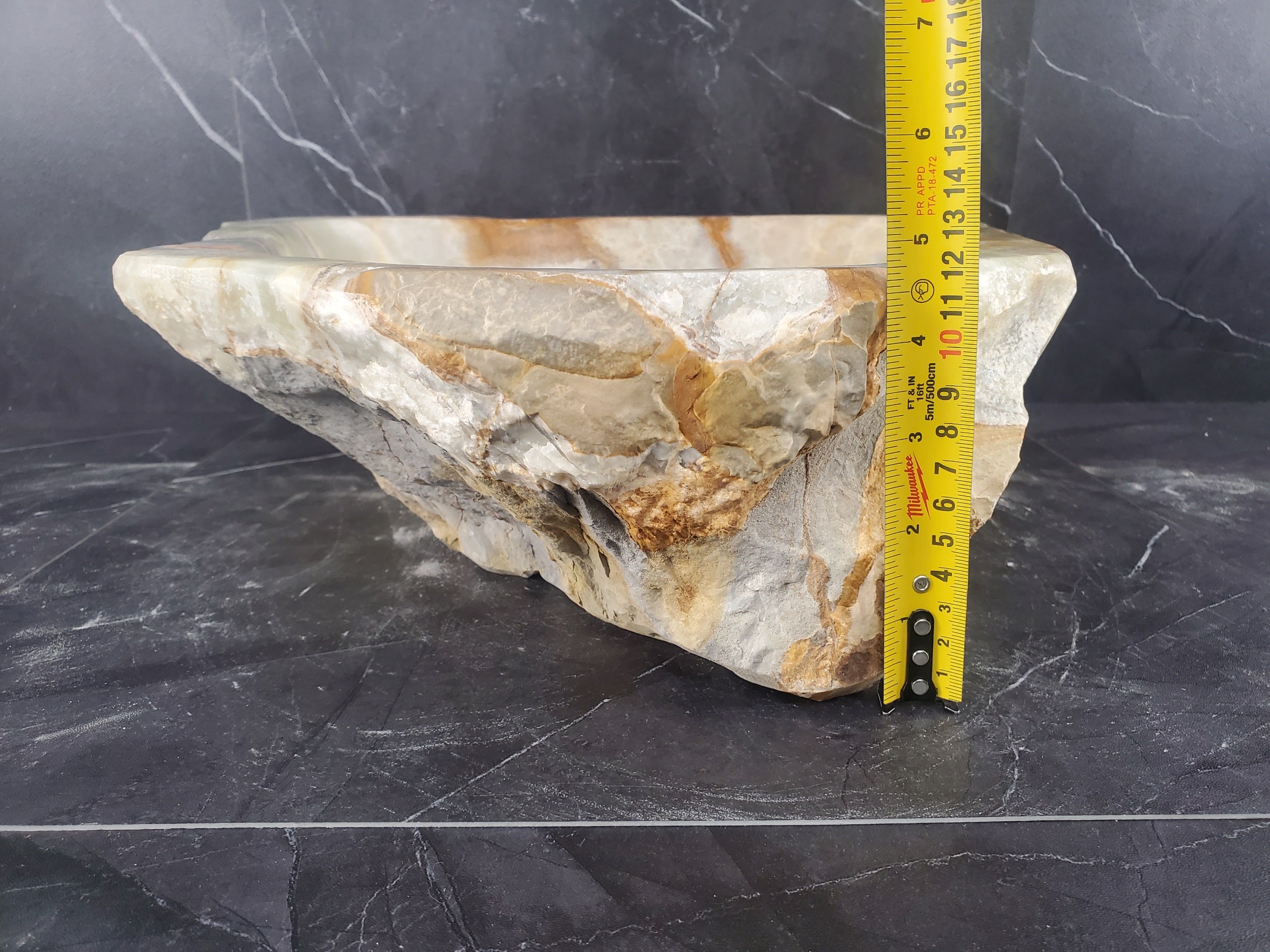 S25_08 Green Onyx Stone Vessel Bathroom Sink - 16 x 14.5 inch