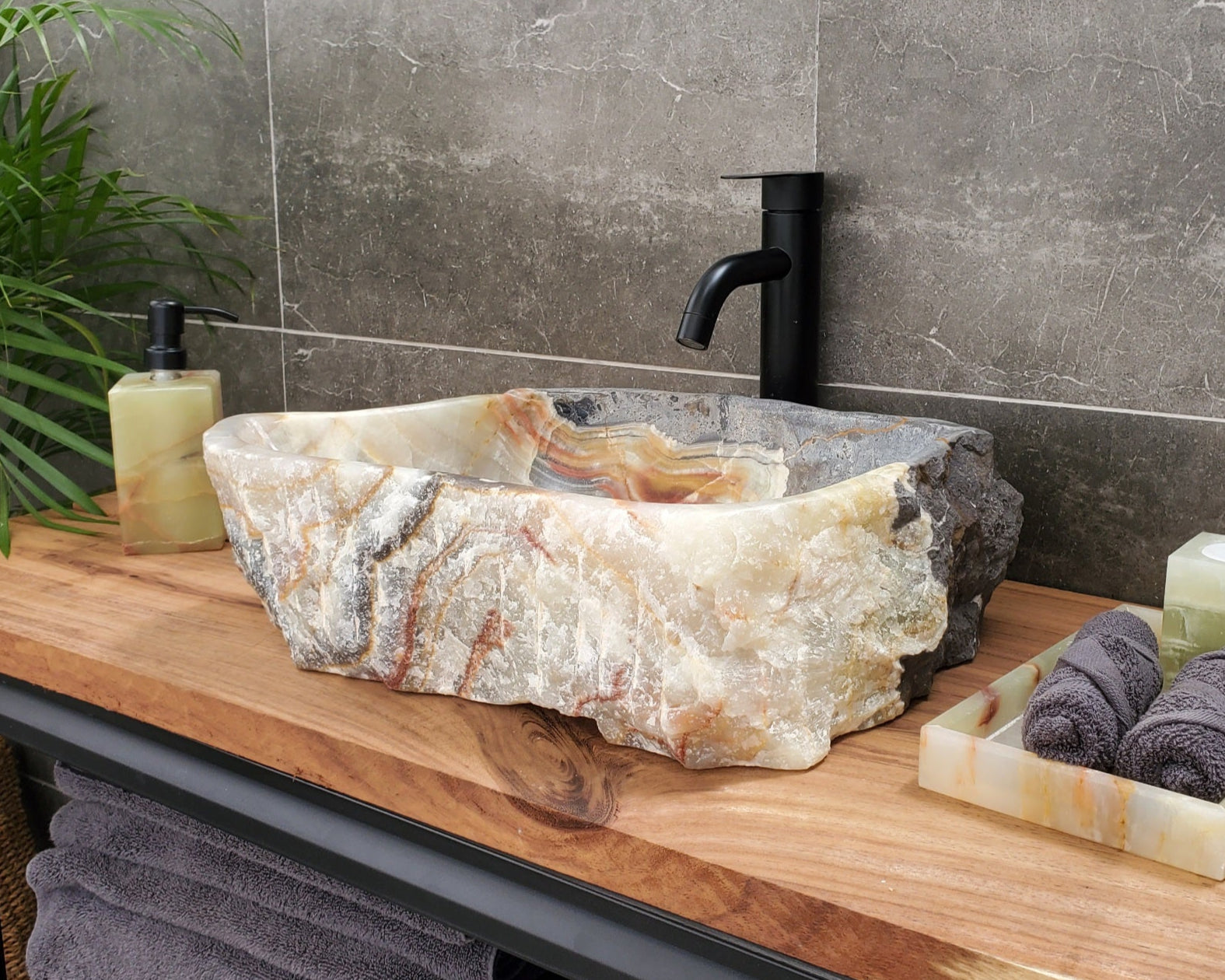 S30_35 Onyx Stone Vessel Bathroom Sink
