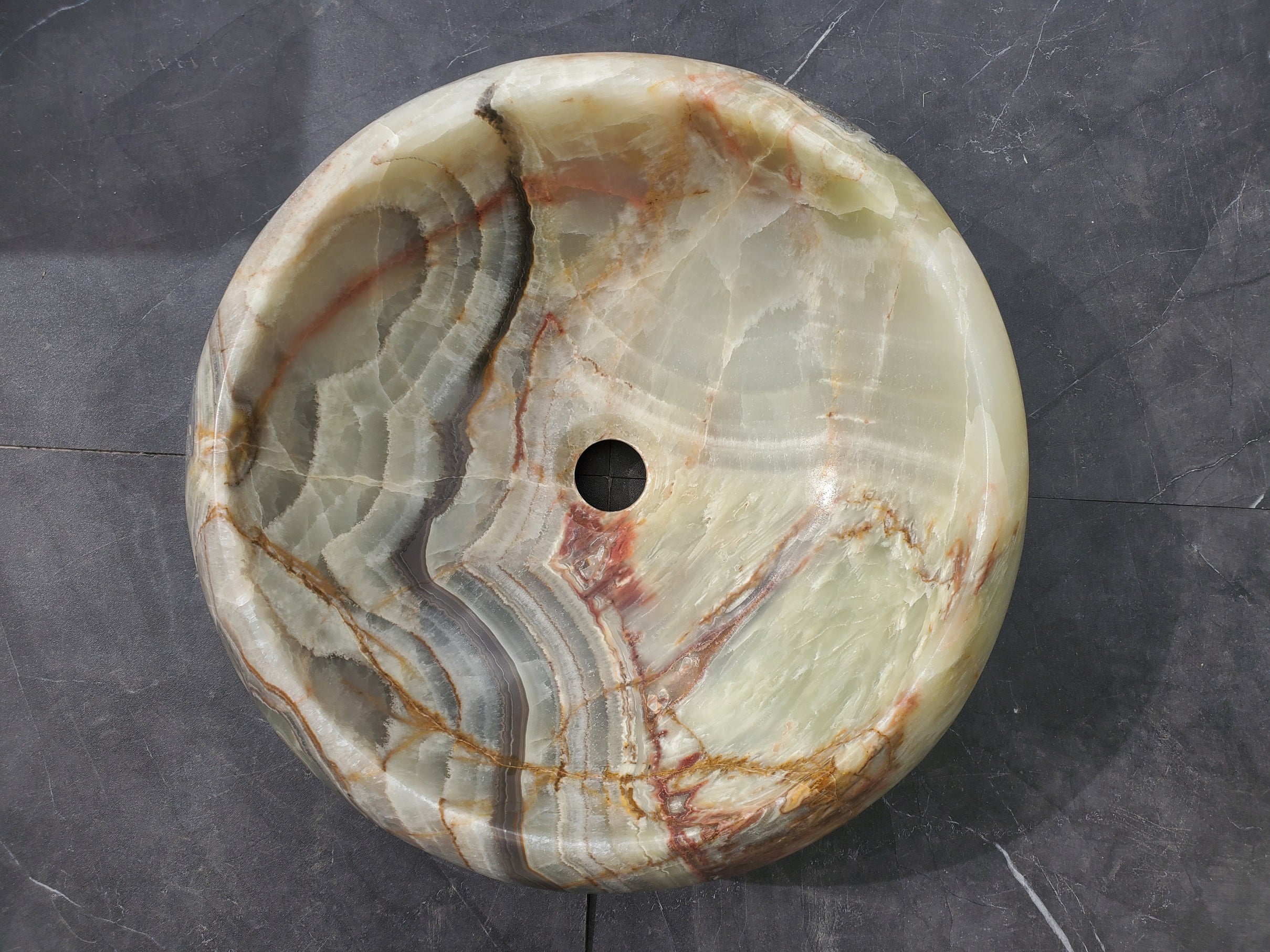 S31_16 Onyx Stone Vessel Bathroom Sink - Round