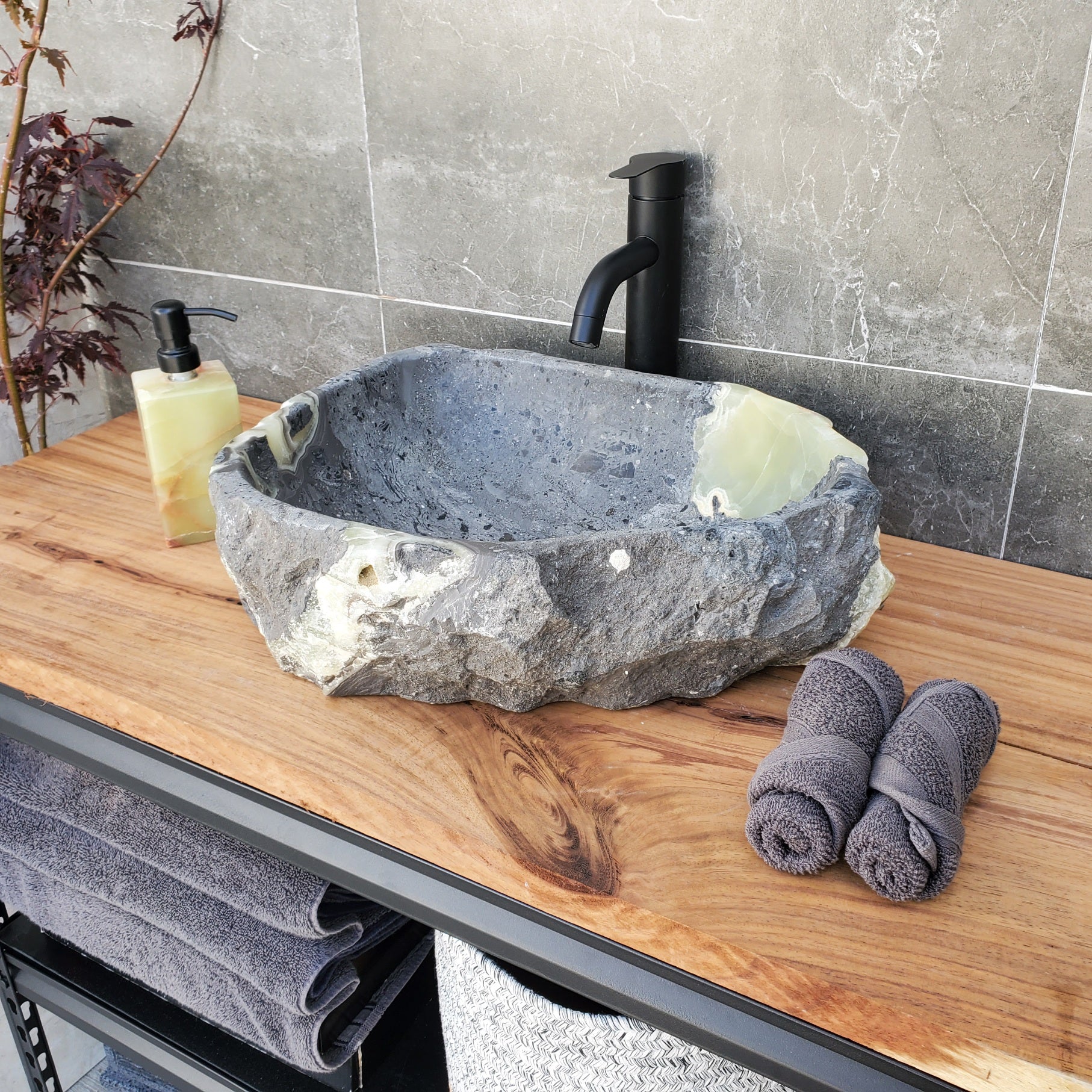 S30_23 Onyx Stone Vessel Bathroom Sink - 17.5 x 14 inch