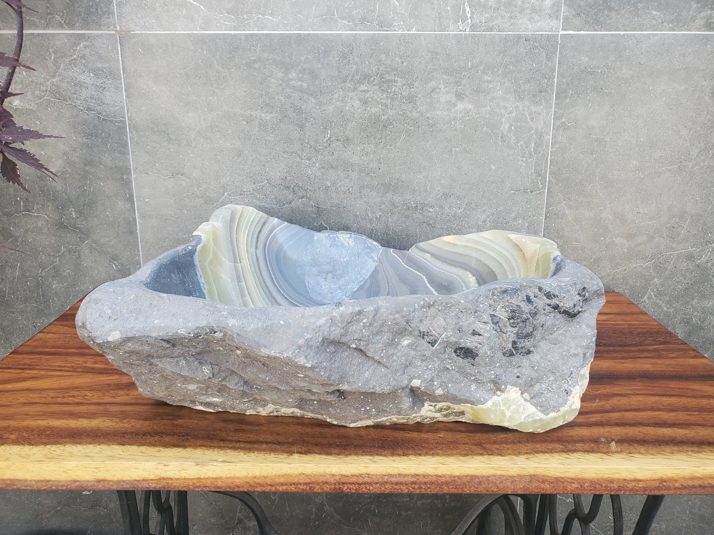 S22_12 Green and Slate Grey Onyx Stone Vessel Bathroom Sink