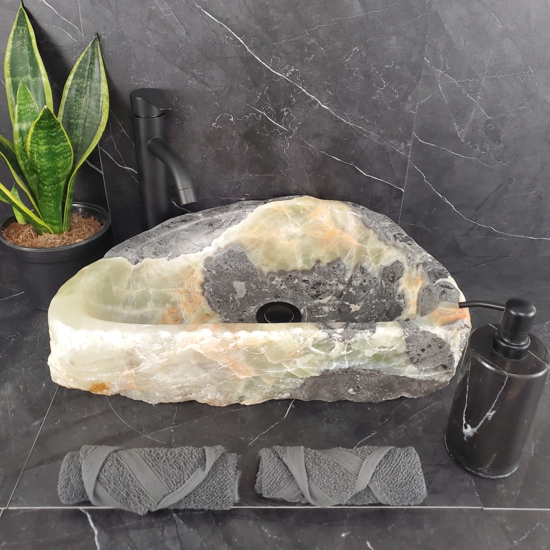 S26_08 Onyx Stone Vessel Bathroom Sink - 18.5 x 12.5 inch