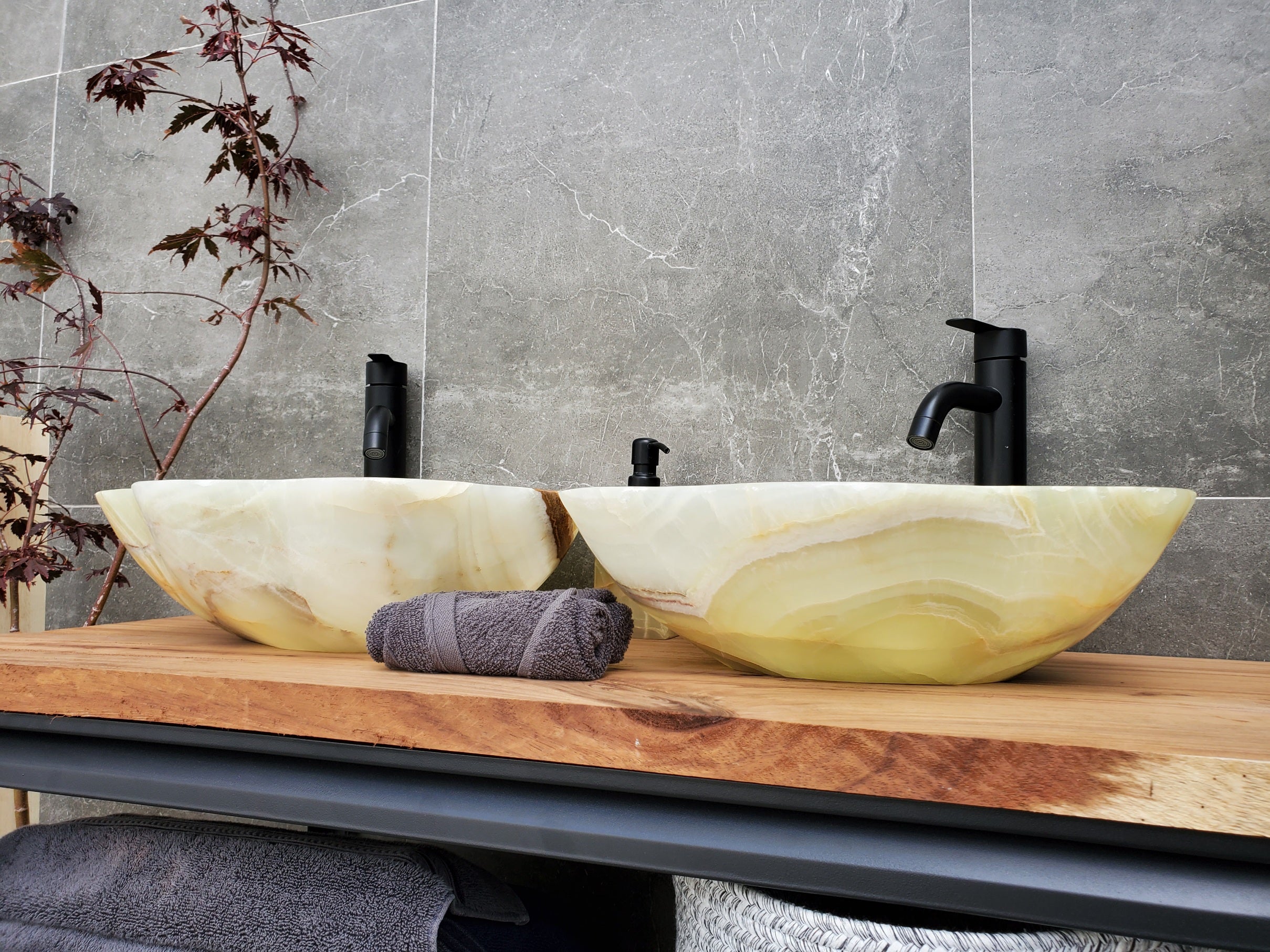 SET1058 Onyx Stone Vessel Bathroom Sink (Set of Two)