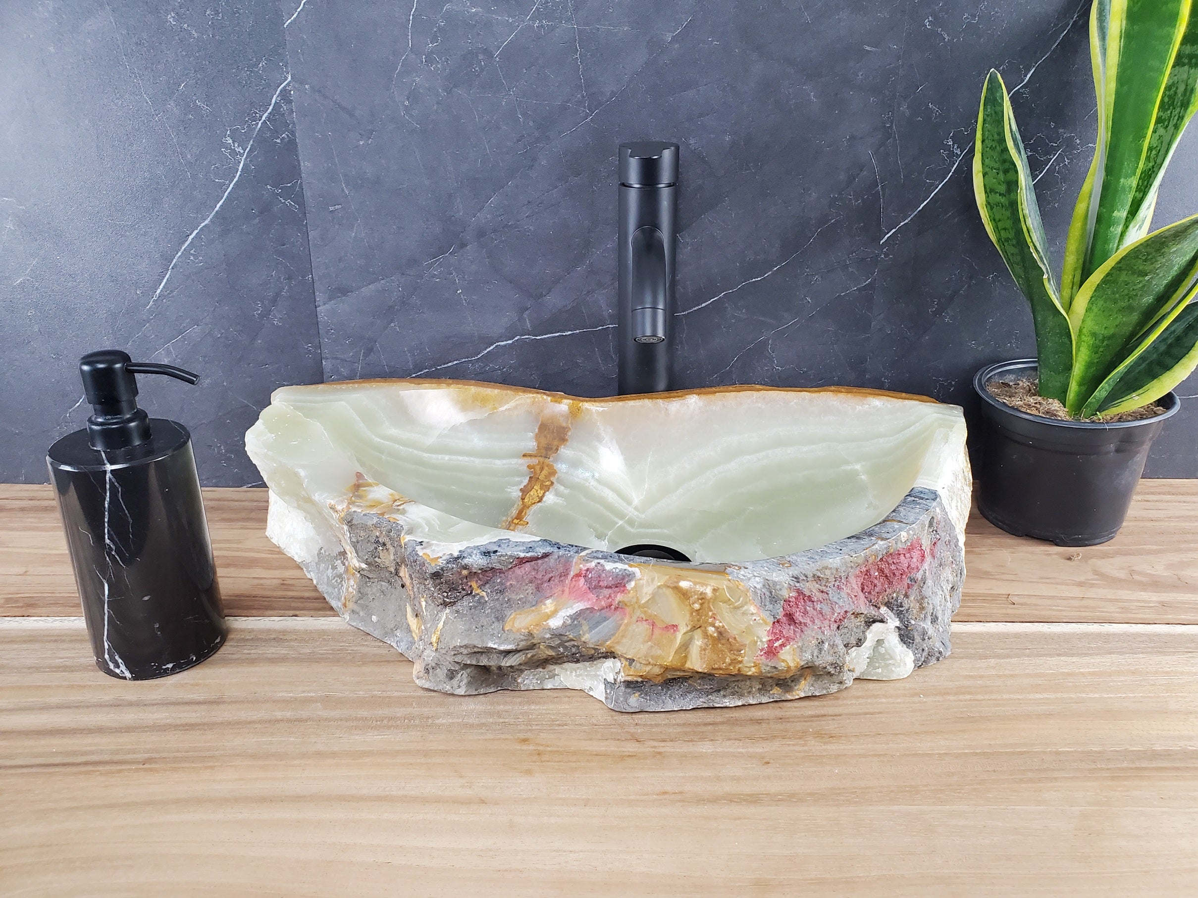 S28_17 Onyx Stone Vessel Bathroom Sink - 20.5 x 11 inch
