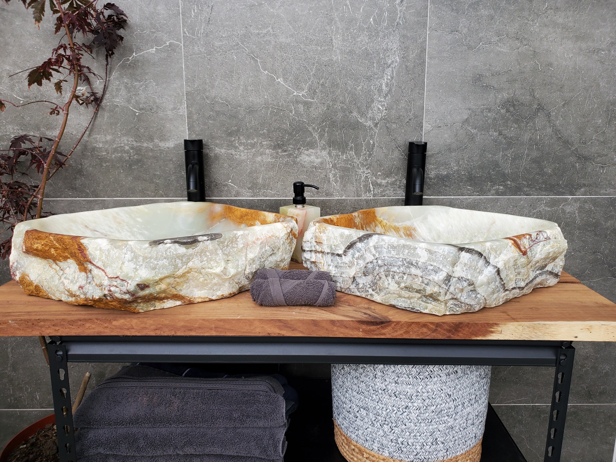 SET1061 Onyx Stone Vessel Bathroom Sink (Set of Two)