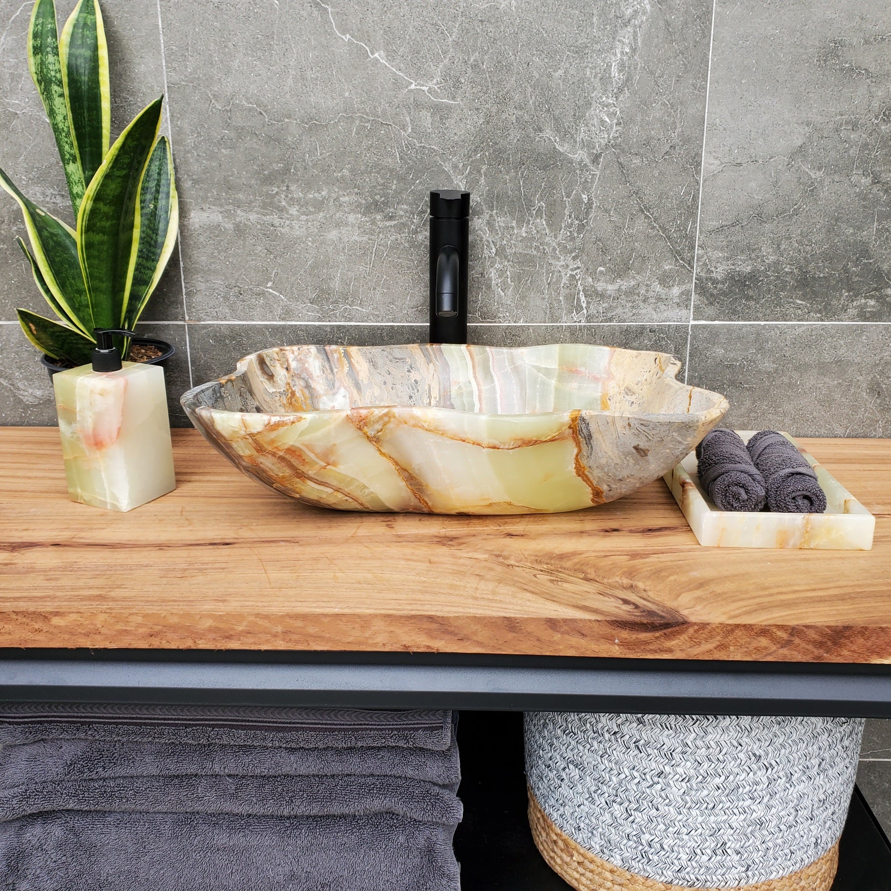 S30_31 Onyx Stone Vessel Bathroom Sink - 18.5 x 12 inch