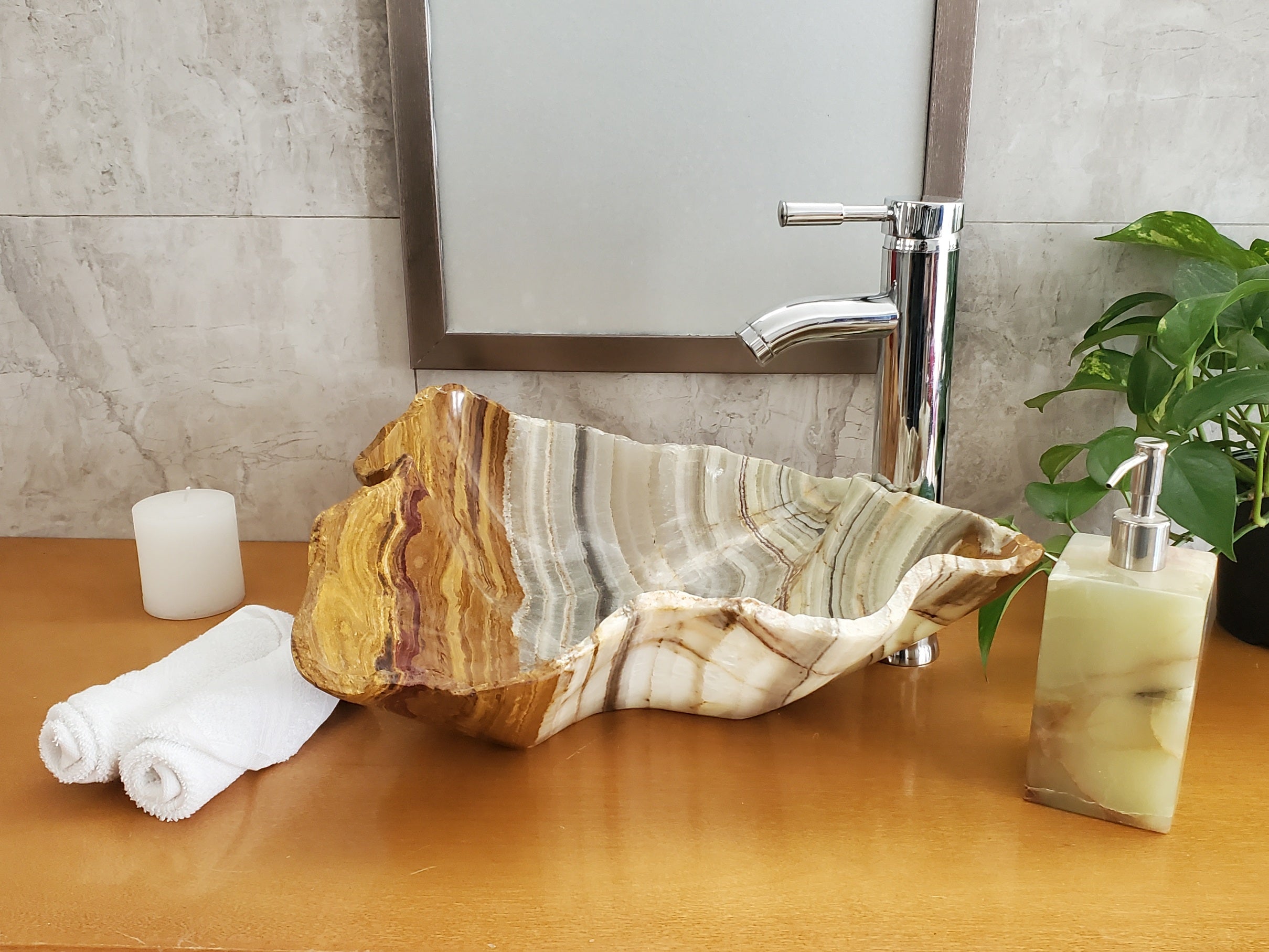 S23_18 Onyx Stone Vessel Bathroom Sink - 18 x 13 inch