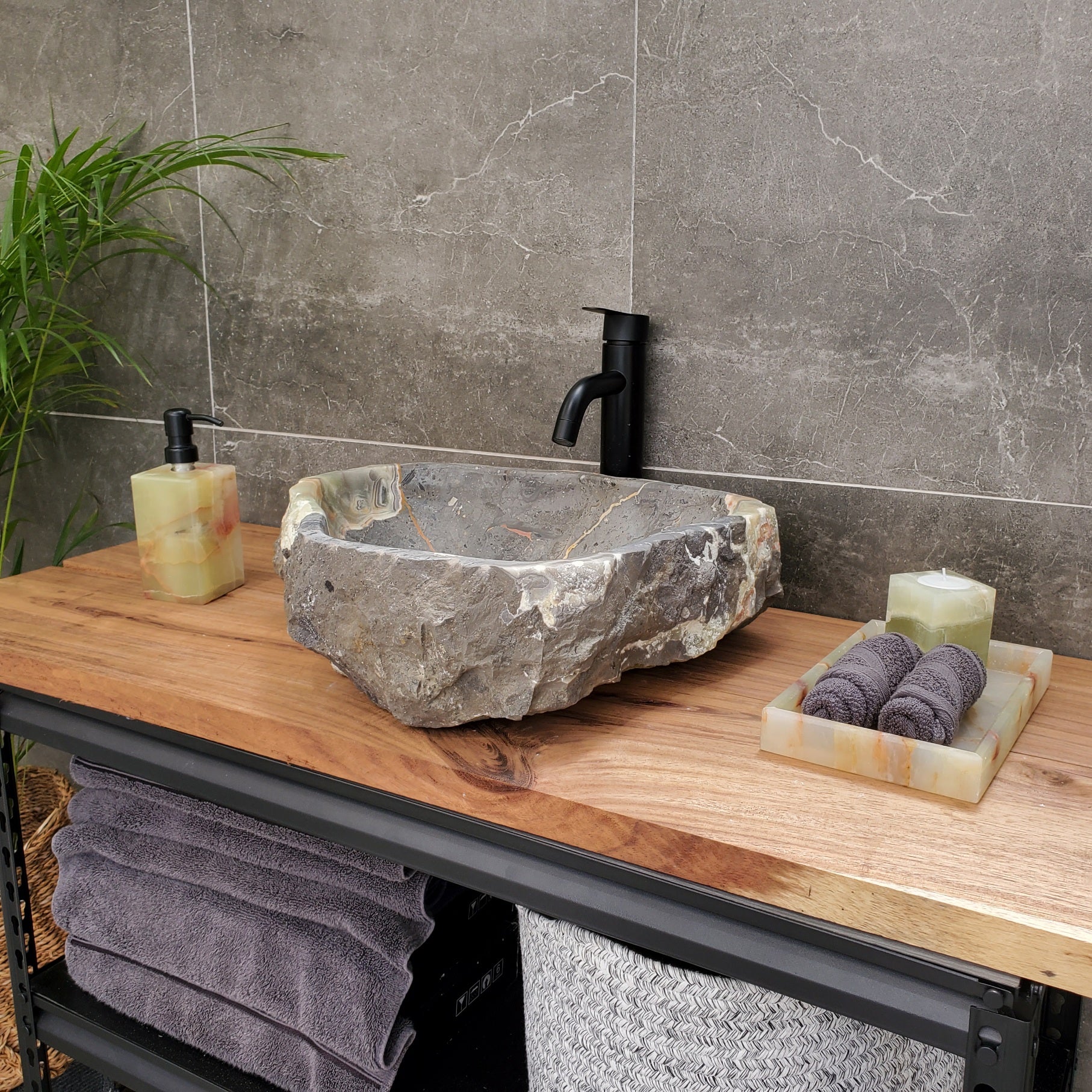 S30_38 Onyx Stone Vessel Bathroom Sink - 17 x 14.5 inch