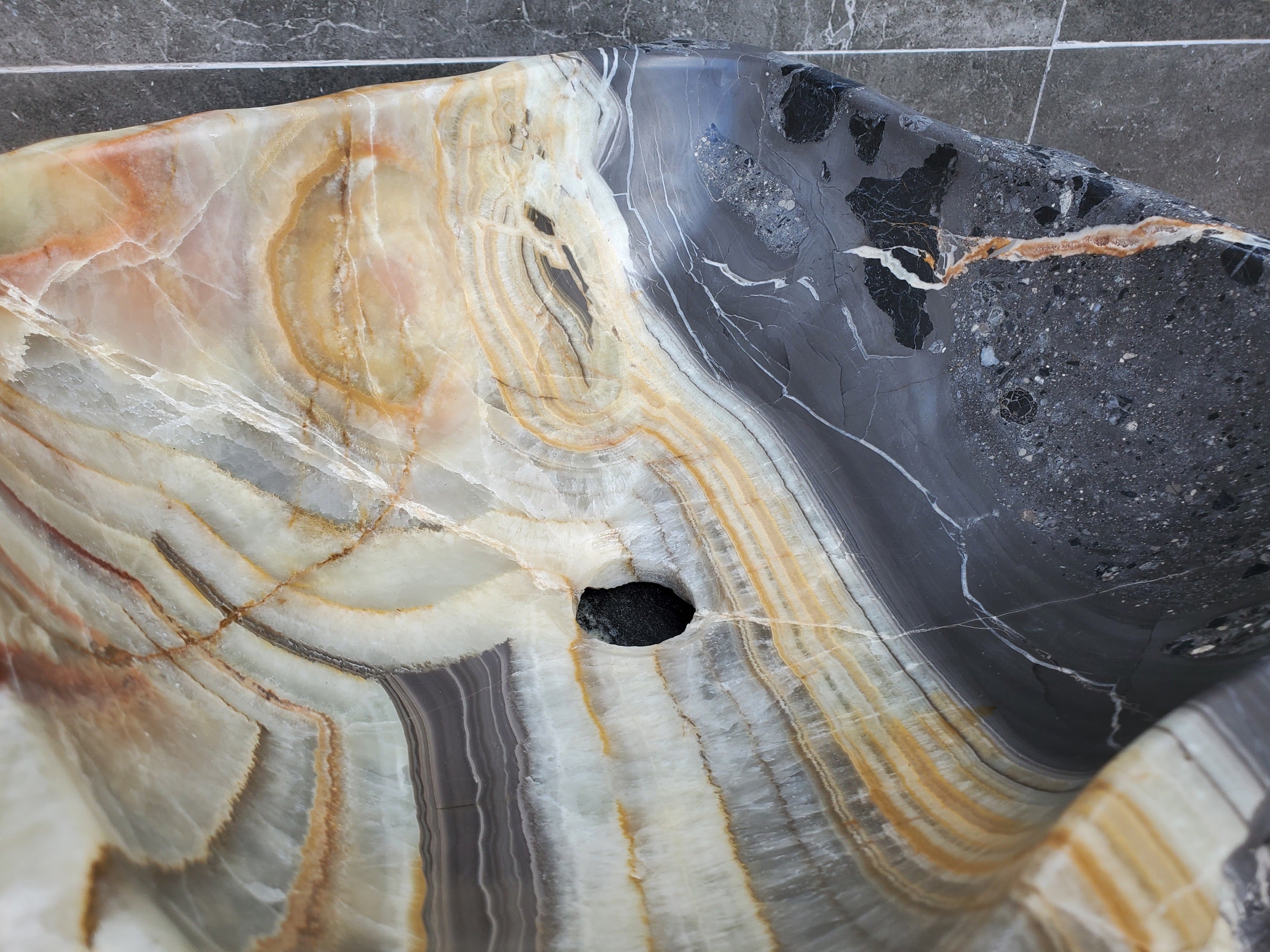 S30_25 Onyx Stone Vessel Bathroom Sink - 15 x 15 inch