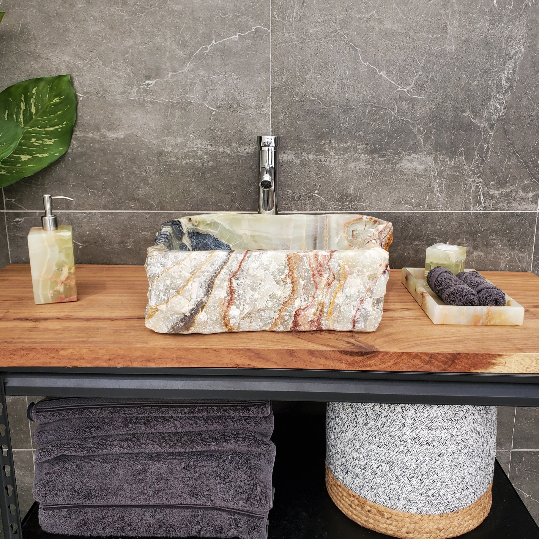 S31_13 Onyx Stone Vessel Bathroom Sink - 17.5 x 14.5 inch