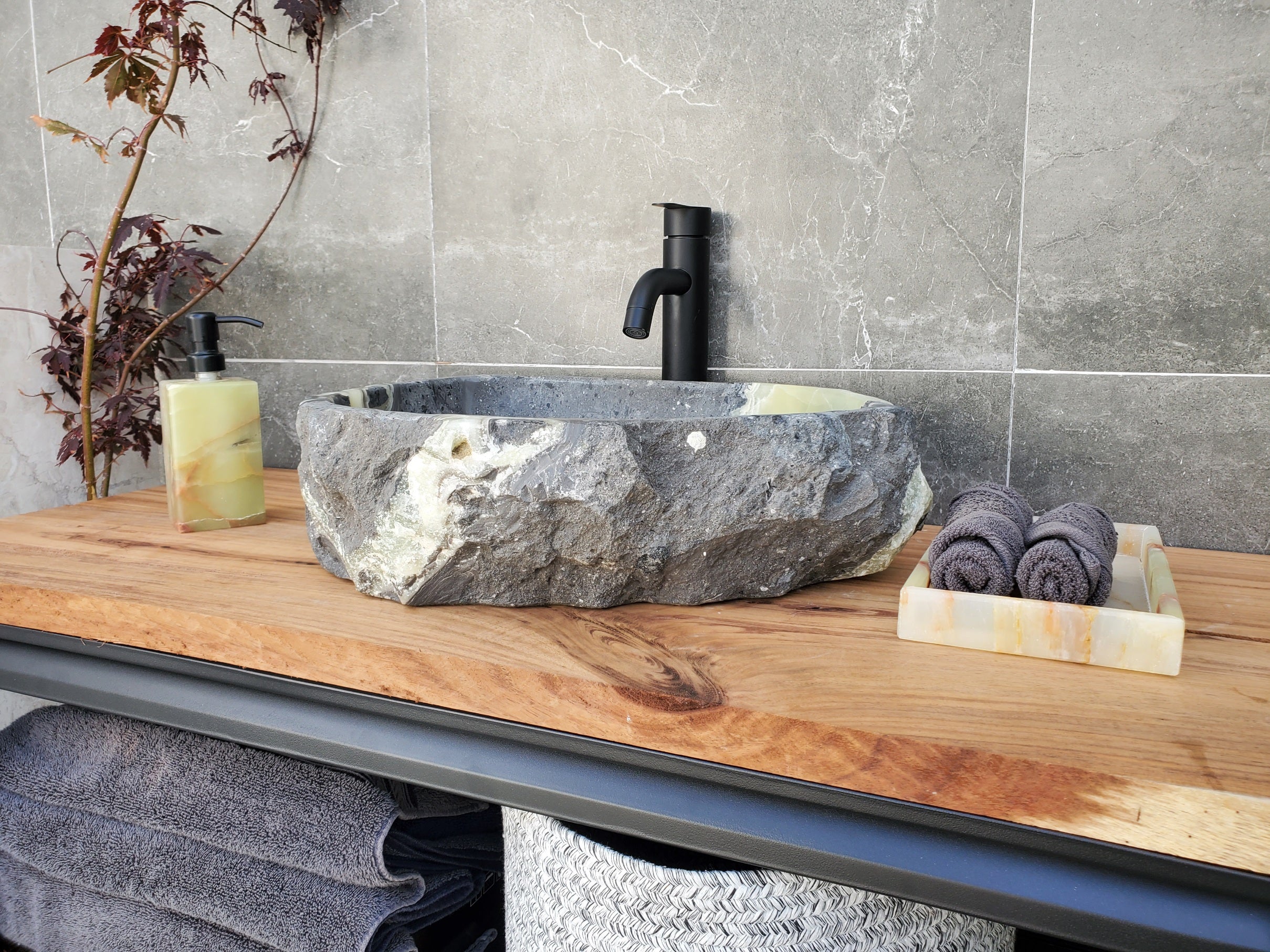 S30_23 Onyx Stone Vessel Bathroom Sink - 17.5 x 14 inch